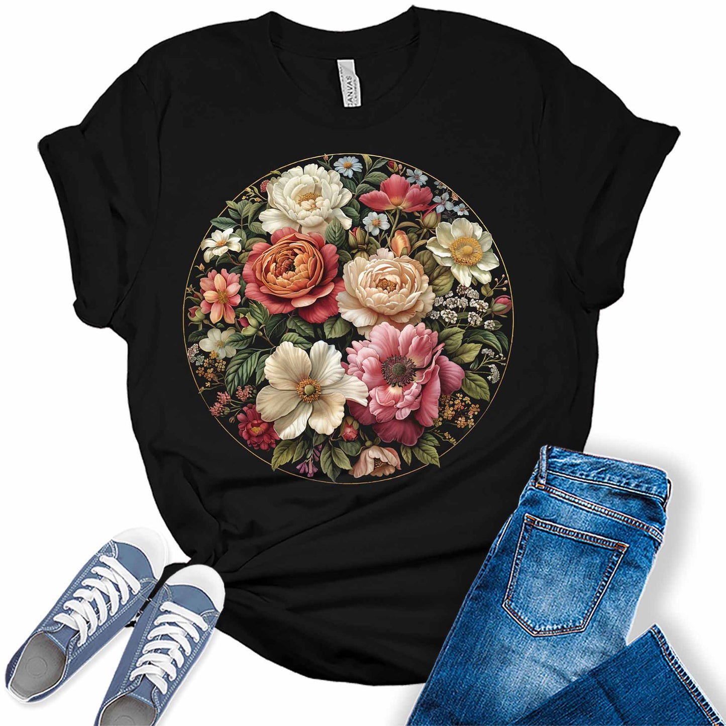 Rose Shirt Vintage Cottagecore Wildflowers T Shirt Trendy Graphic Tees for Women