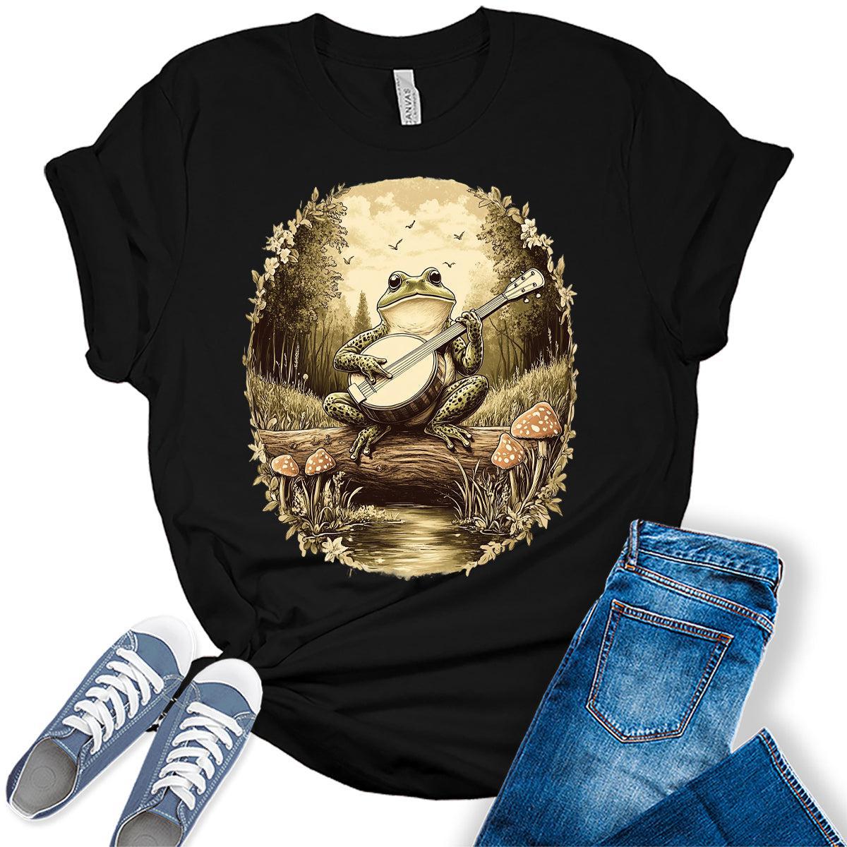 Women's Frog Shirts Cottagecore Mushroom Aesthetic Graphic Tees Bella Plus Sized Tops