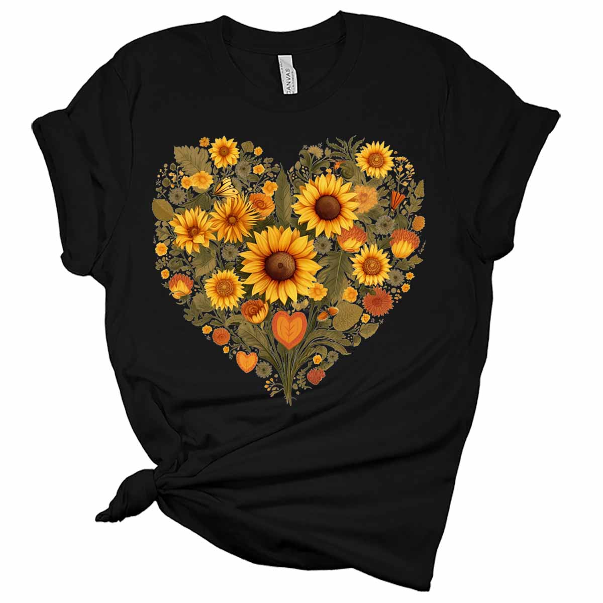 Women's Graphic Vintage Sunflower Heart T Shirt Summer Bella Top Casual Plus Size Tee