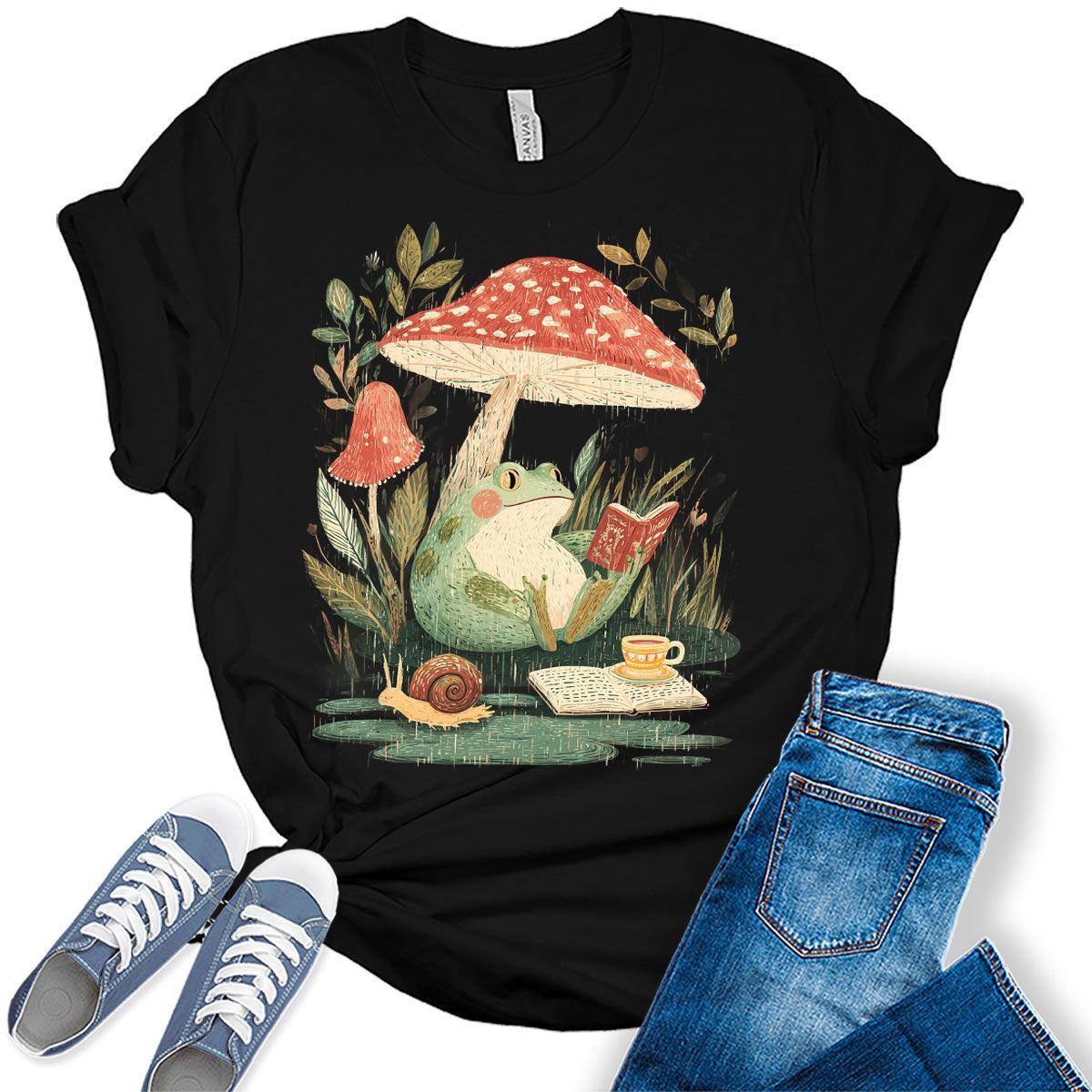 Women's Frog Reading Floral T-Shirt