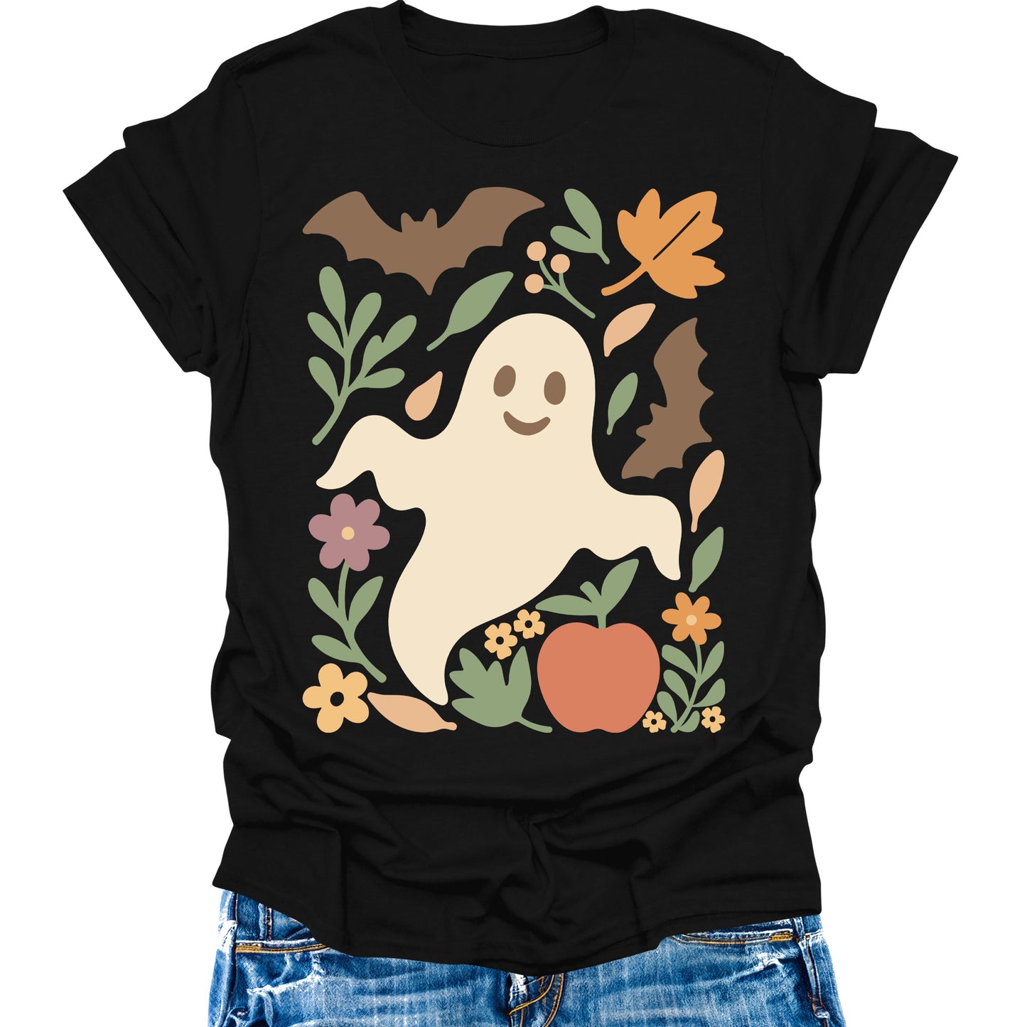 Halloween Ghost Shirts Vintage Boho Womens Fall T-Shirts Cute Graphic Tees Thanksgiving Tops - Halloween 64000