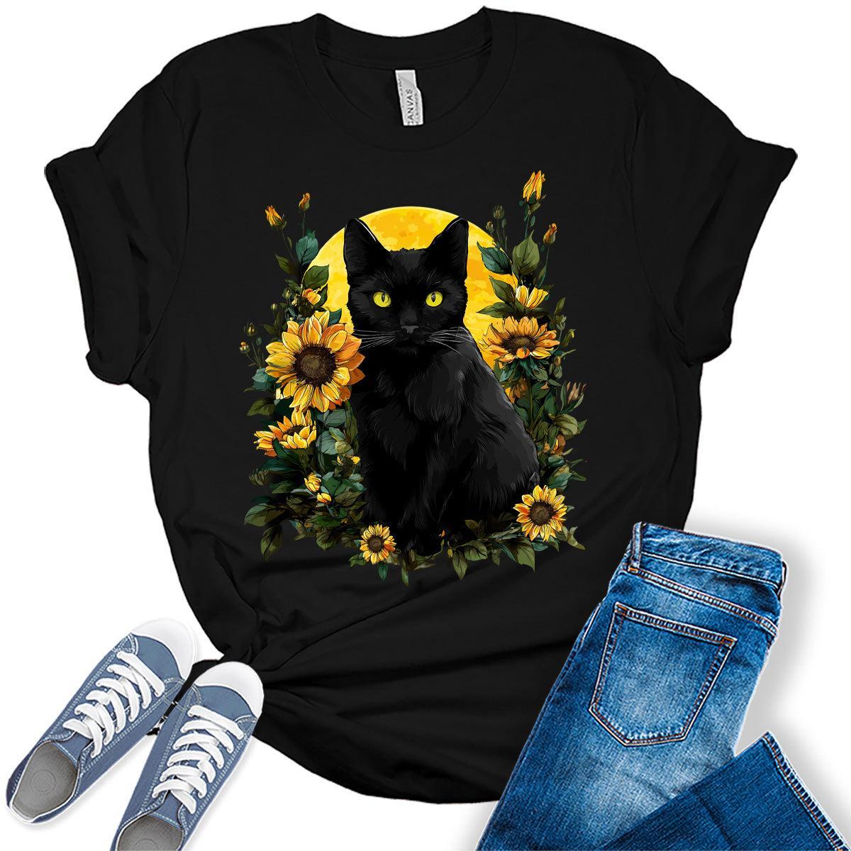 Sunflower Black Cat Cottagecore Fall Shirt