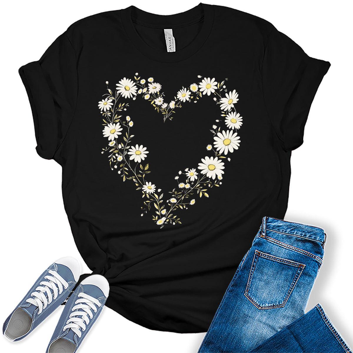 Wildflower Shirts Daisy Heart Womens Graphic Tees Bella Plus Sized Tops