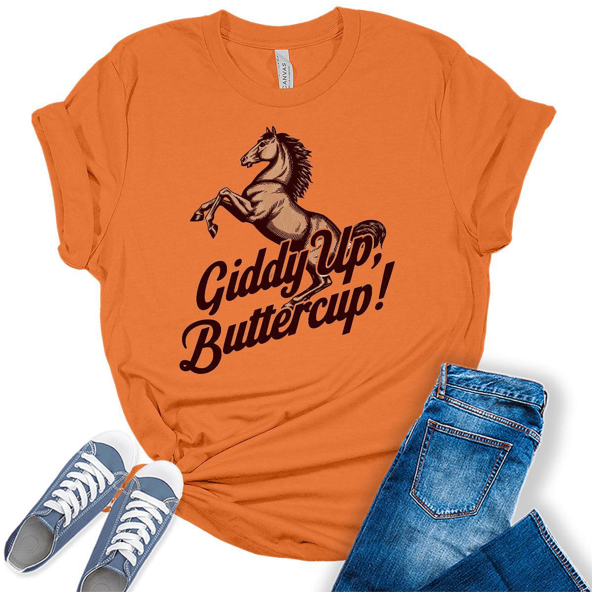 Western Outfit For Women Cowgirl Shirts Rodeo Giddy Up Buttercup Graphic Tees Bella Plus Sized Tops
