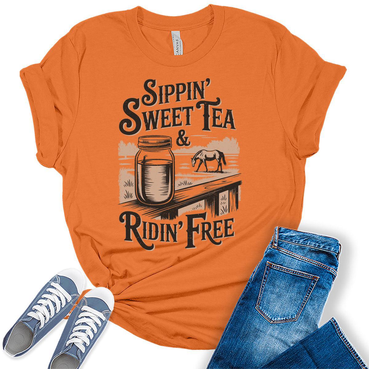 Western Outfit For Women Cowgirl Shirts Rodeo Sweet Tea Graphic Tees Bella Plus Sized Tops