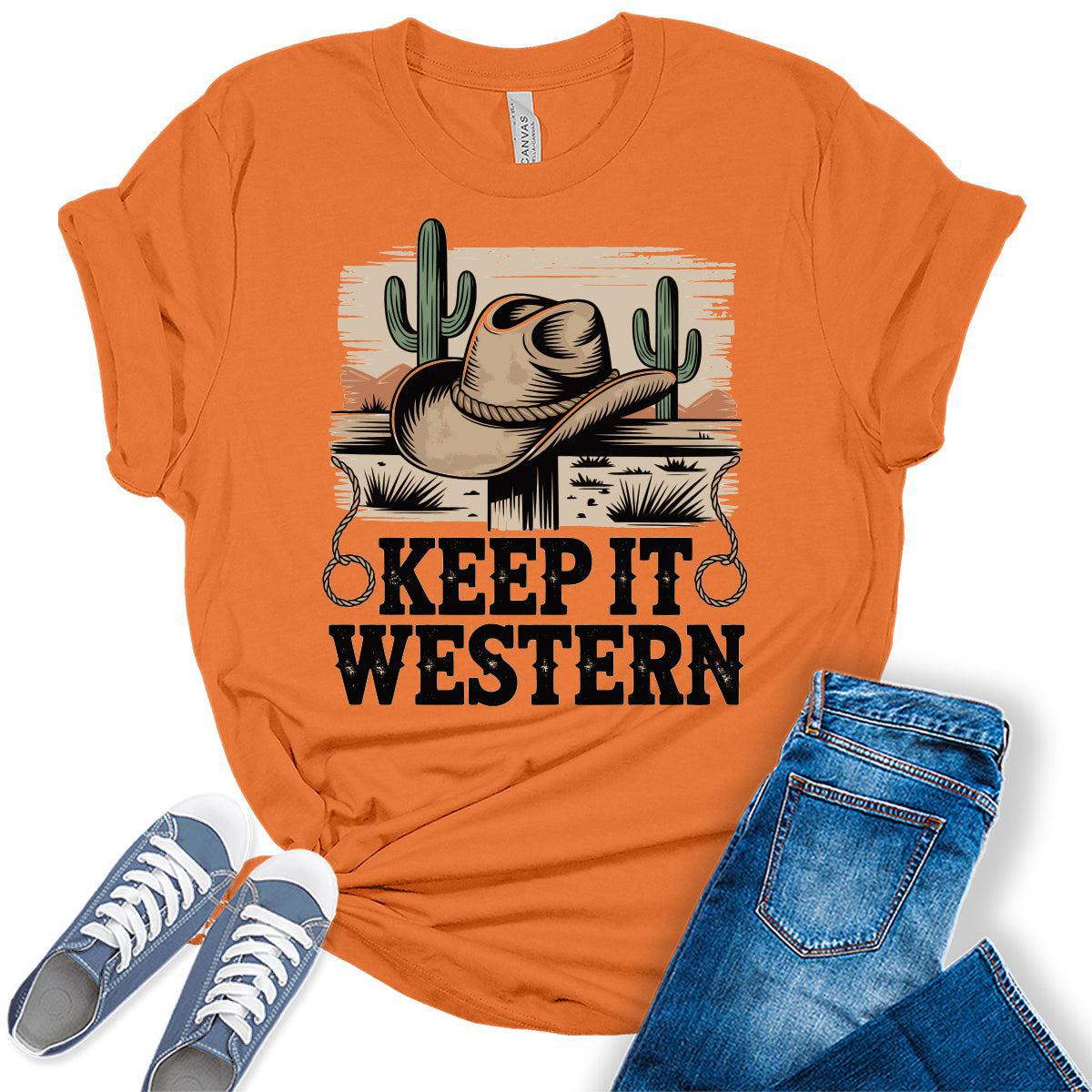Western Outfit For Women Cowgirl Shirts Rodeo Keep It Western Graphic Tees Bella Plus Sized Tops