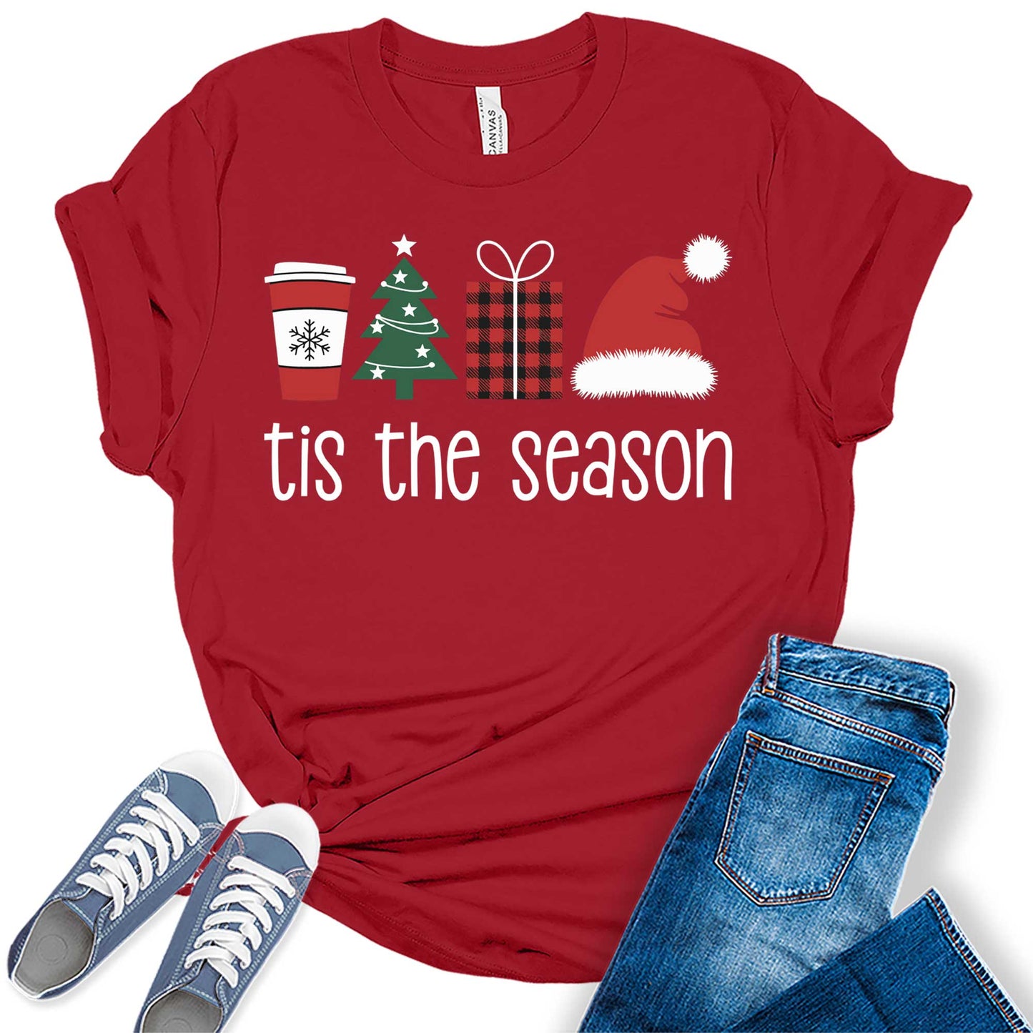 Women's Tis The Season Christmas Tree Trendy Holiday Graphic Tees