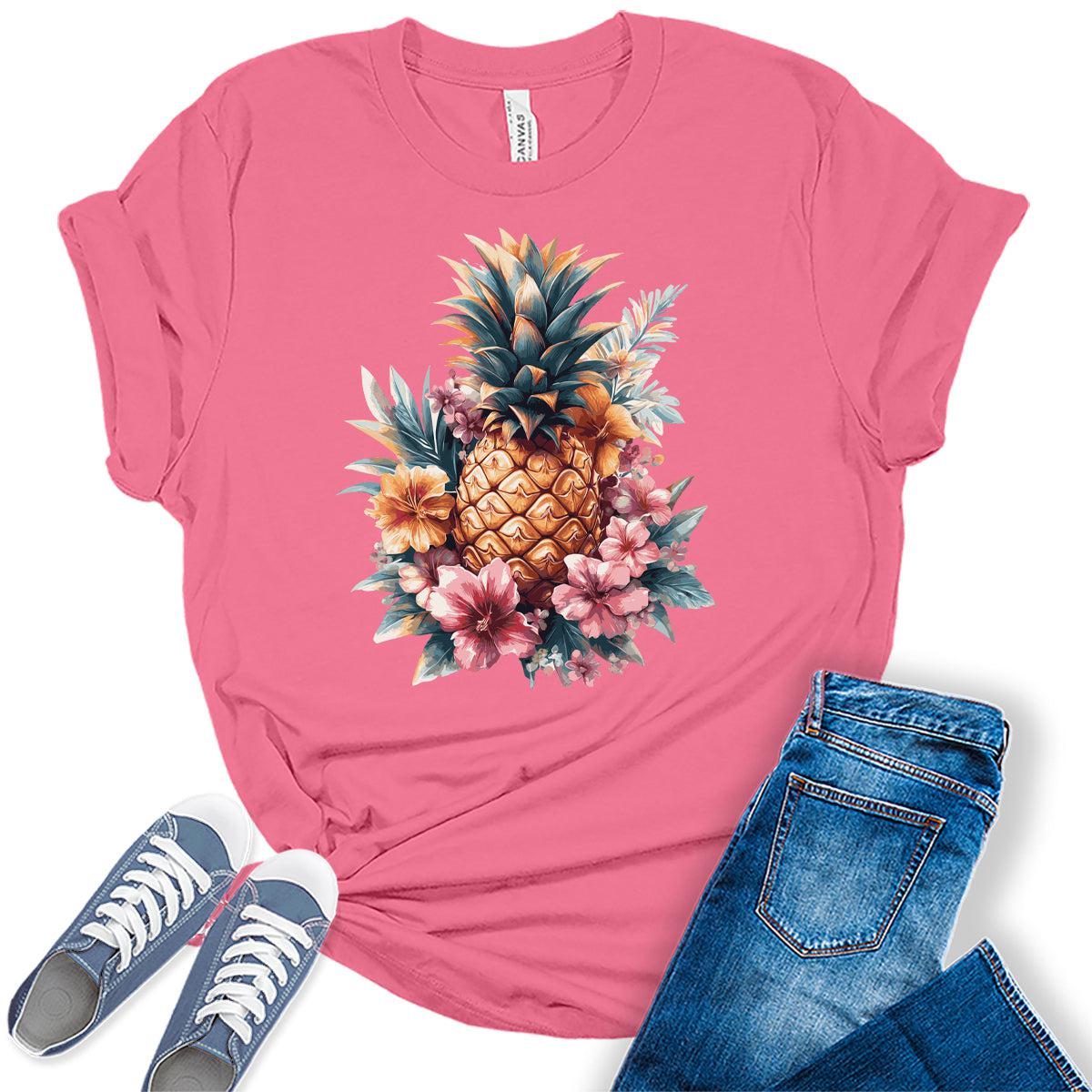 Womens Pineapple Flower Shirt Cottagecore Graphic Tees