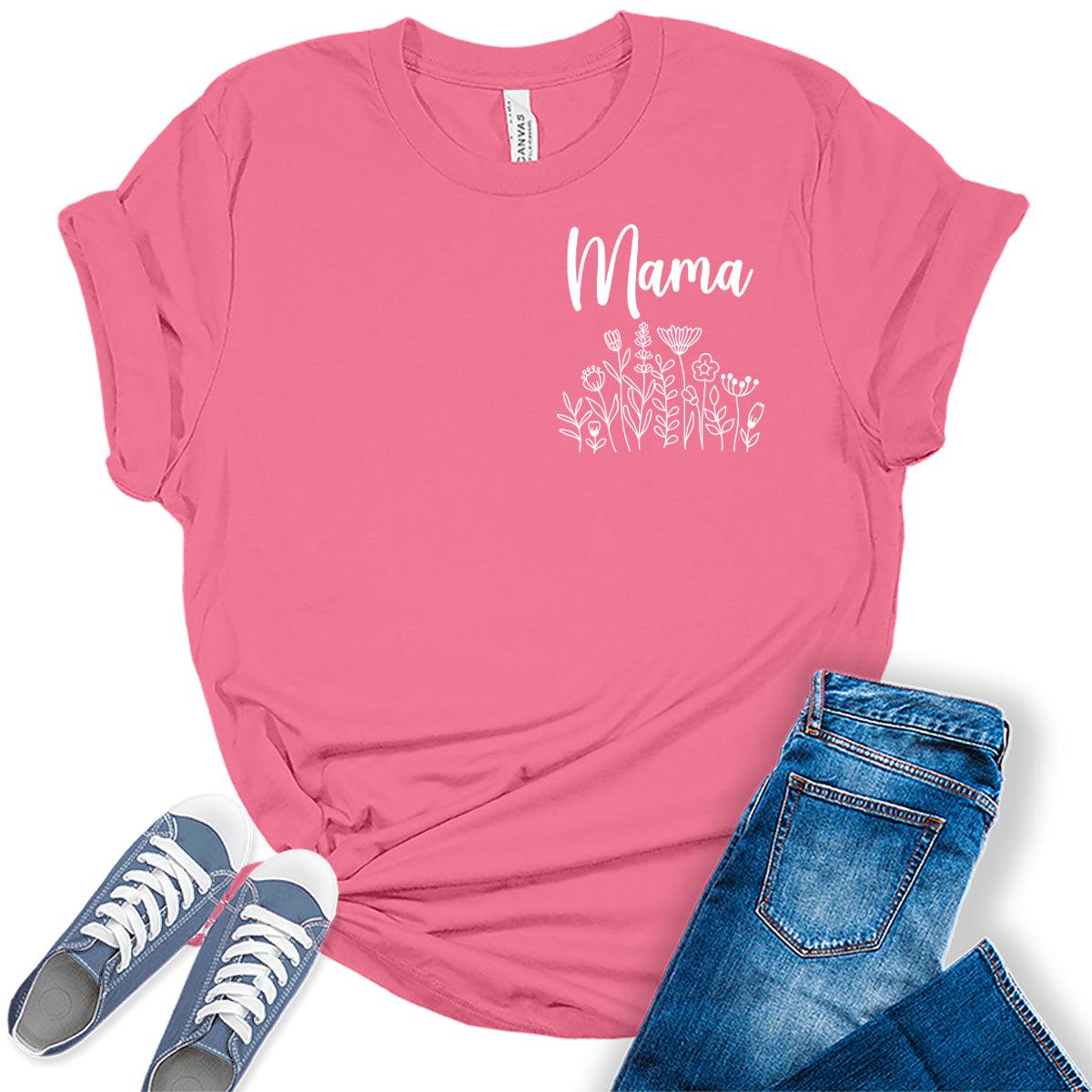 Mama Shirt Floral Mom Letter Print T Shirt Womens Graphic Tees