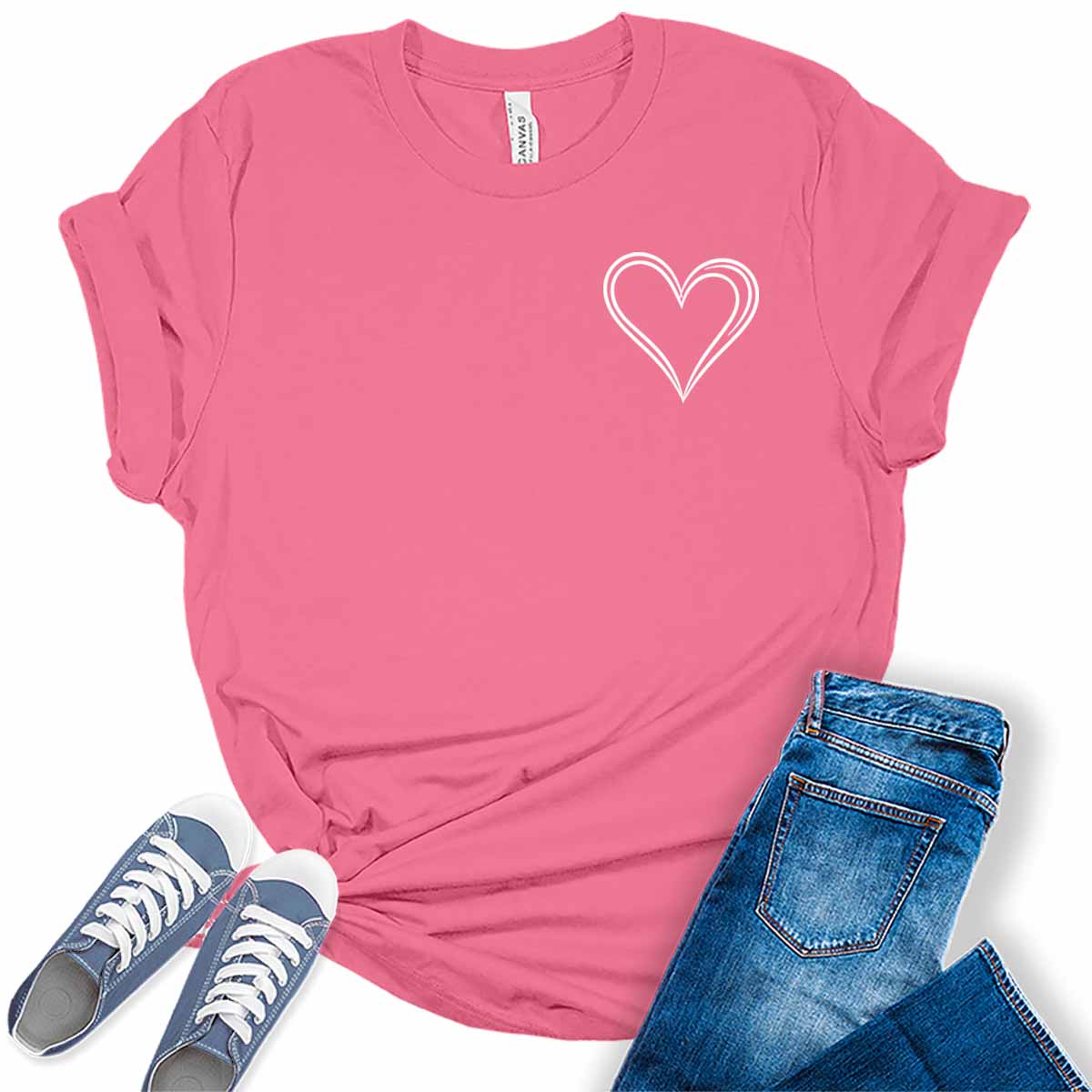 Women's Heart Graphic Print T Shirtsummer Funny Short Sleeve Tops for Teen Girl
