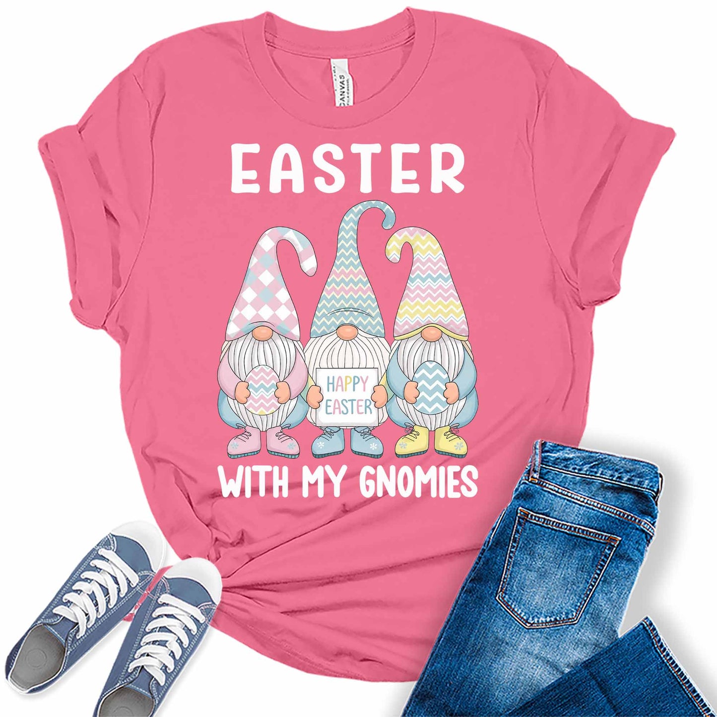 Women's Tops Happy Easter With My Gnomies Shirt Trendy Graphic Tees