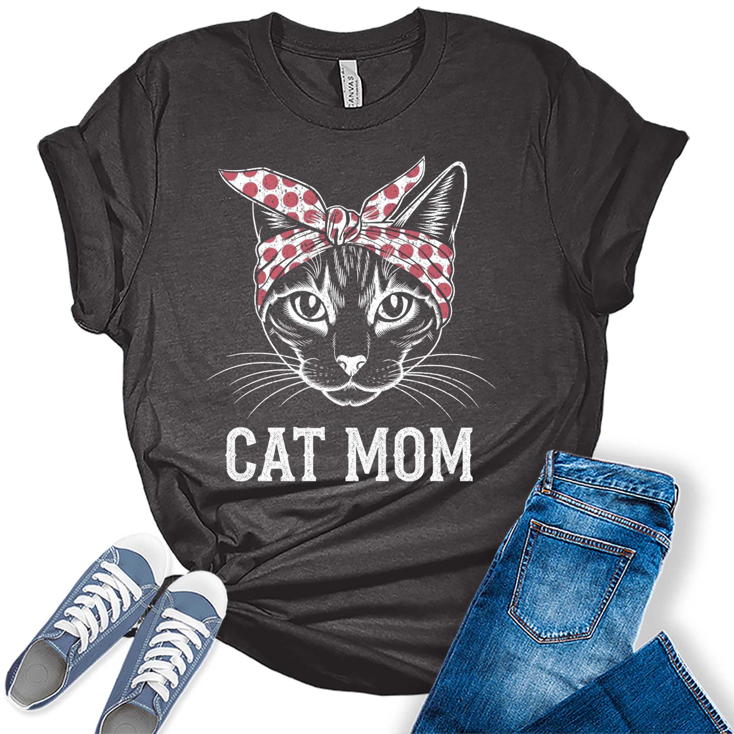 Womens Mama Shirt Cat Mom Vintage Summer Casual Graphic Tees Bella Plus Sized Tops