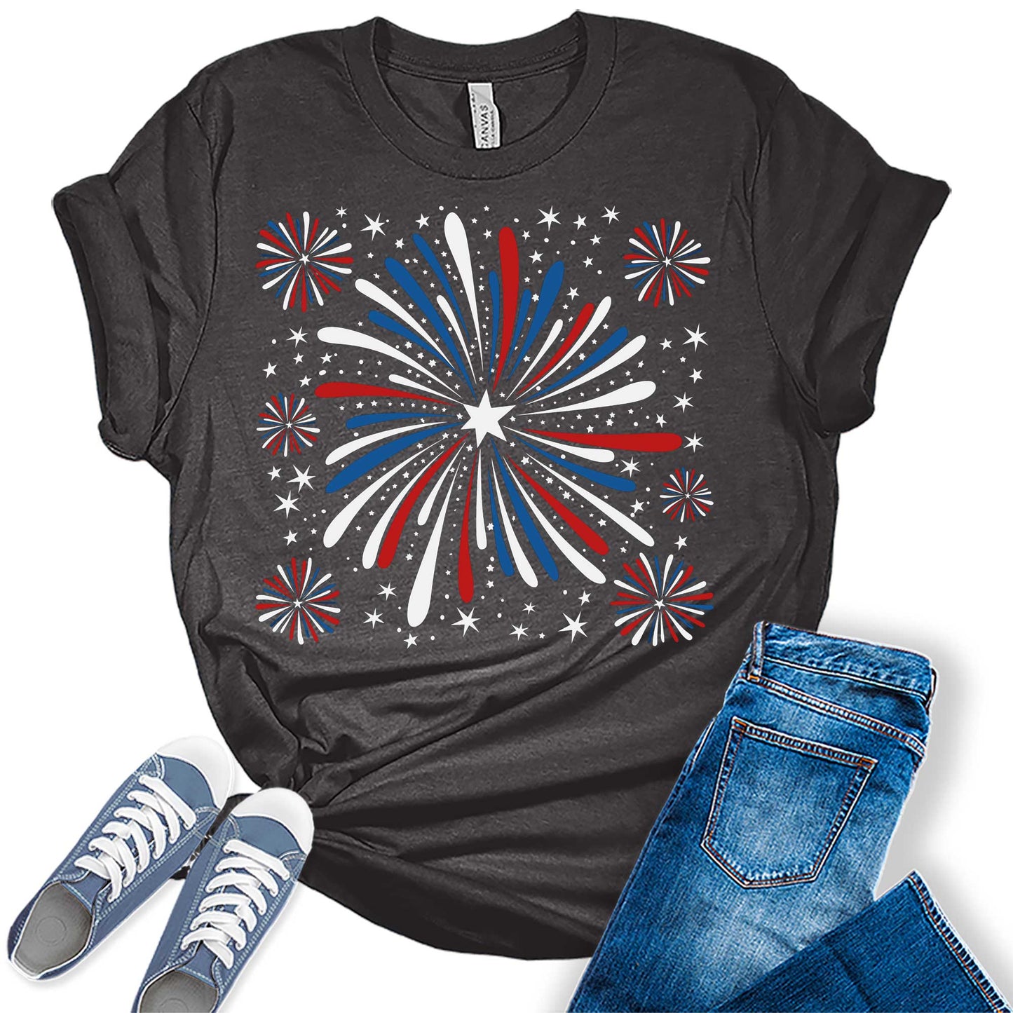 Womens 4th Of July Trendy Fireworks Patriotic Graphic Tees