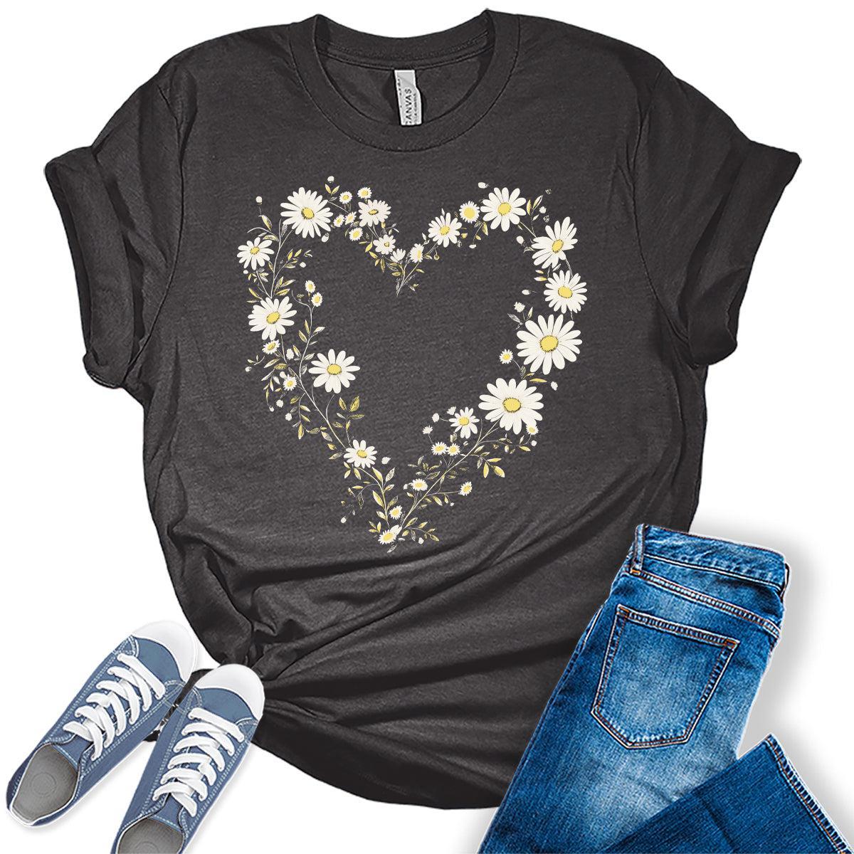 Wildflower Shirts Daisy Heart Womens Graphic Tees Bella Plus Sized Tops