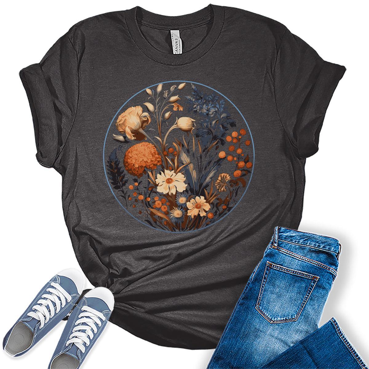Floral Shirts Womens Graphic Tees Vintage Wildflower Spring Cottagecore Aesthetic T Shirts Bella Summer Tops