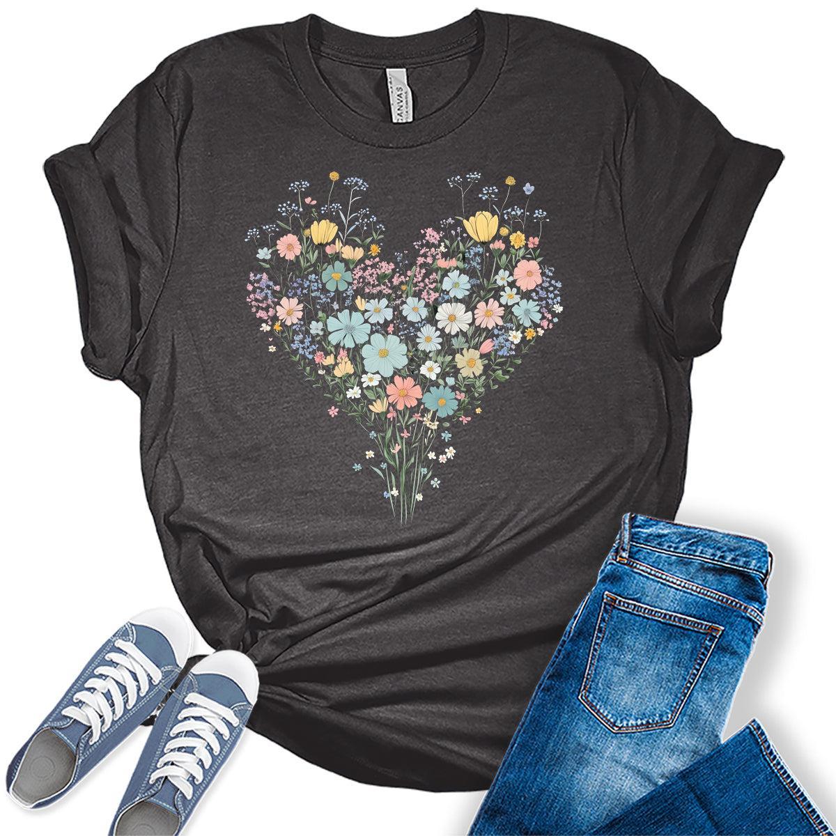 Womens Floral Shirts Wildflower Vintage Graphic Tees Spring T Shirts Bella Plus Size Summer Tops