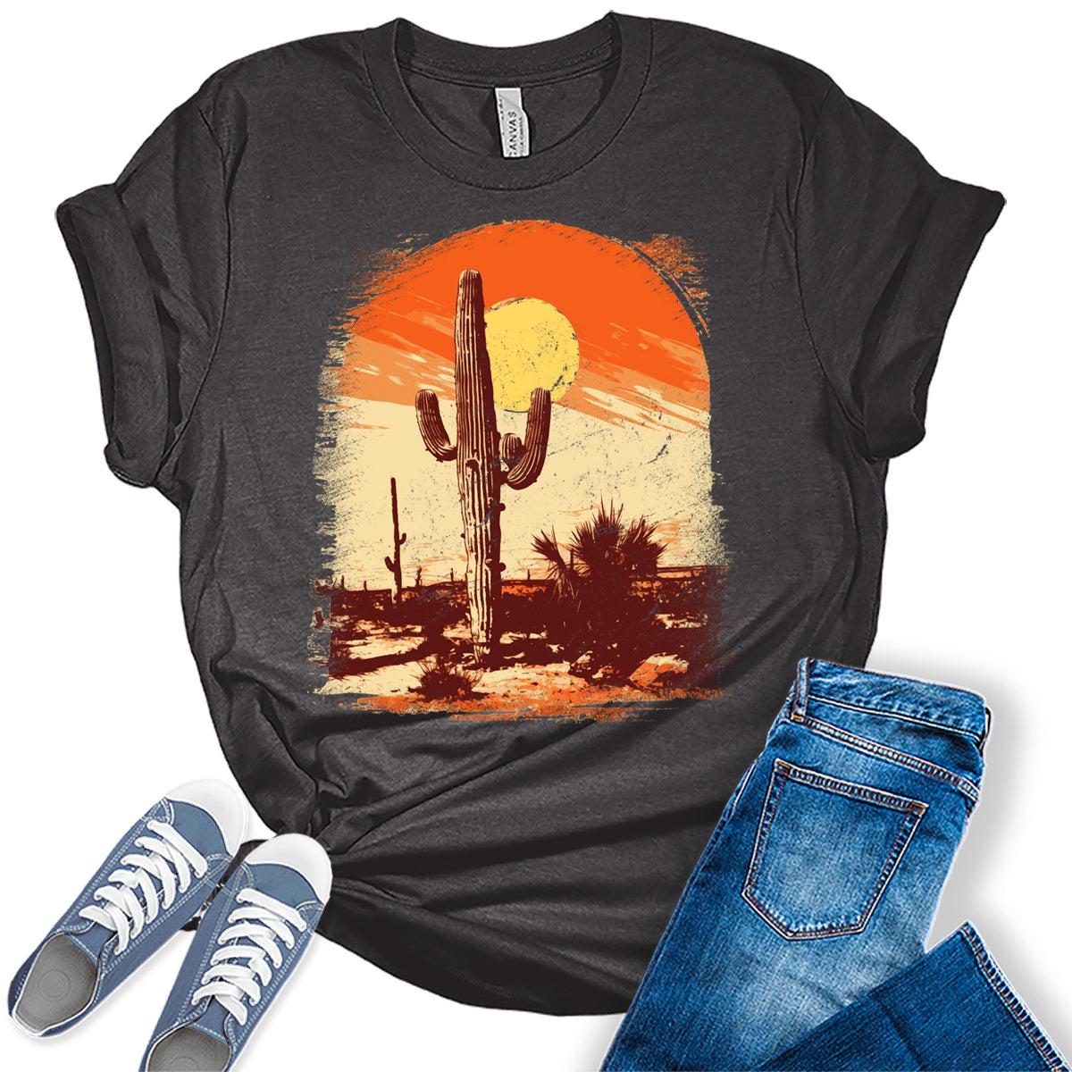 Western Shirts for Women Desert Vintage Cactus T Shirts Country Concert Tops Plus Size Graphic Tees