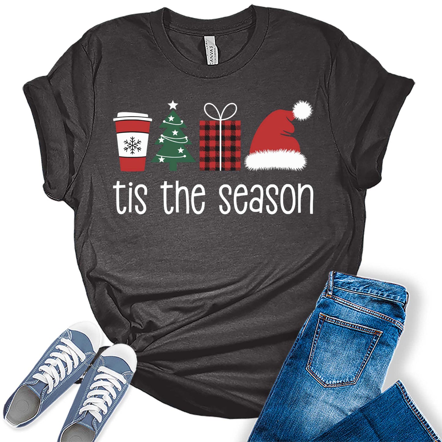 Women's Tis The Season Christmas Tree Trendy Holiday Graphic Tees