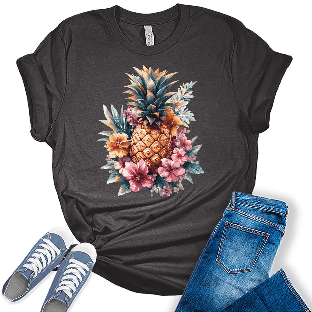 Womens Pineapple Flower Shirt Cottagecore Graphic Tees