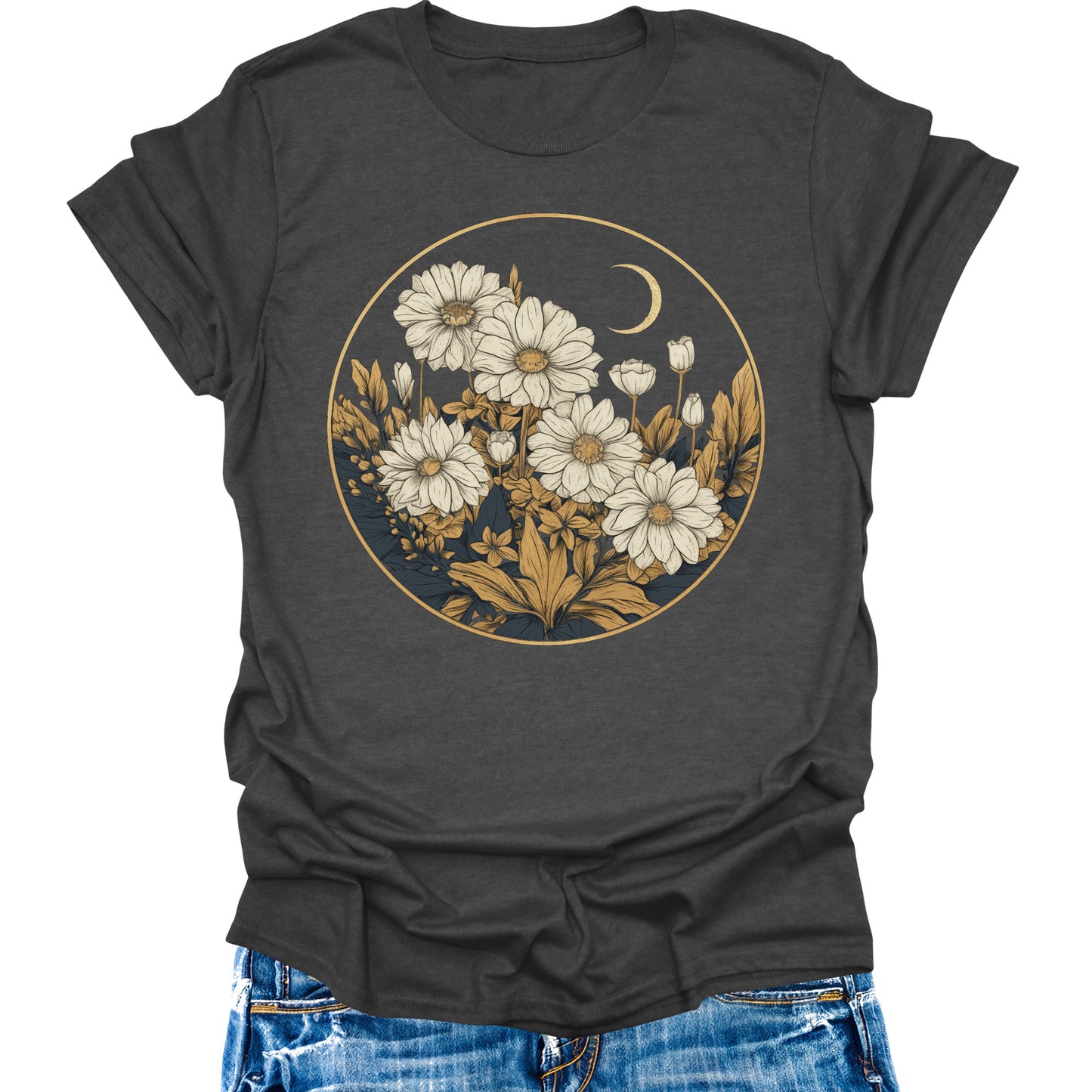 Women's Vintage Floral T Shirt Boho Wildflower Graphic Tees Girls Short Sleeve Casual Tops
