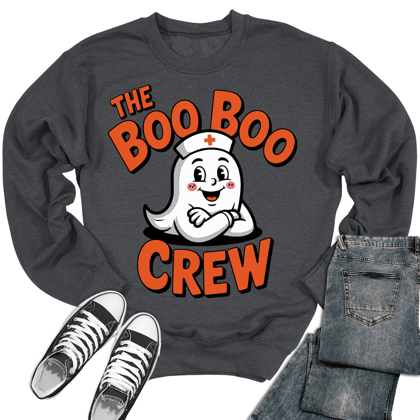 Boo Boo Crew Nurse Sweatshirt Halloween Ghost Retro Crewneck Sweater