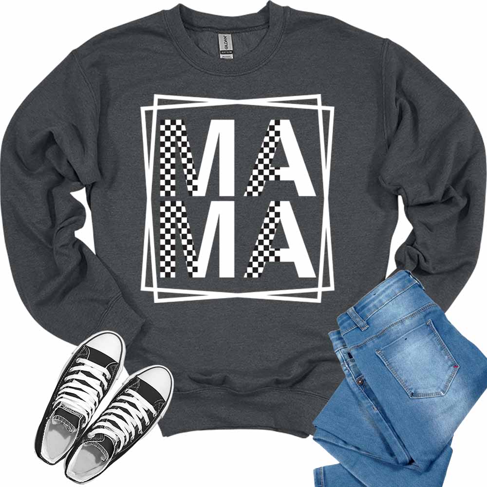 Mama Crewneck Sweatshirt Checkeetter Print Tops for Women