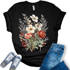 Cottagecore Wildfllower Shirt Floral Boho Tops Vintage Womens Graphic Tees