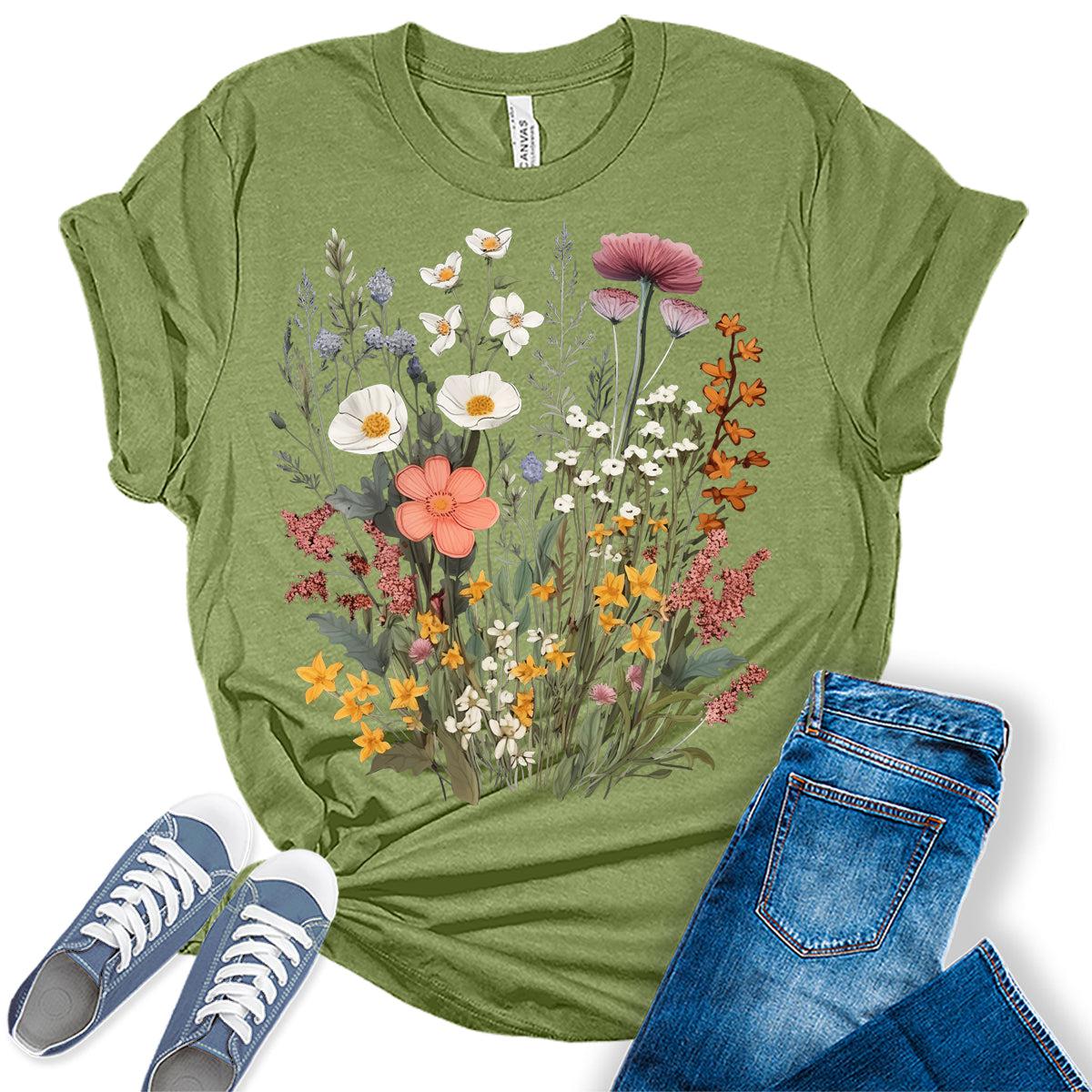 Vintage Boho Tops Wildflower Cottagecore Shirts Womens Graphic Tees