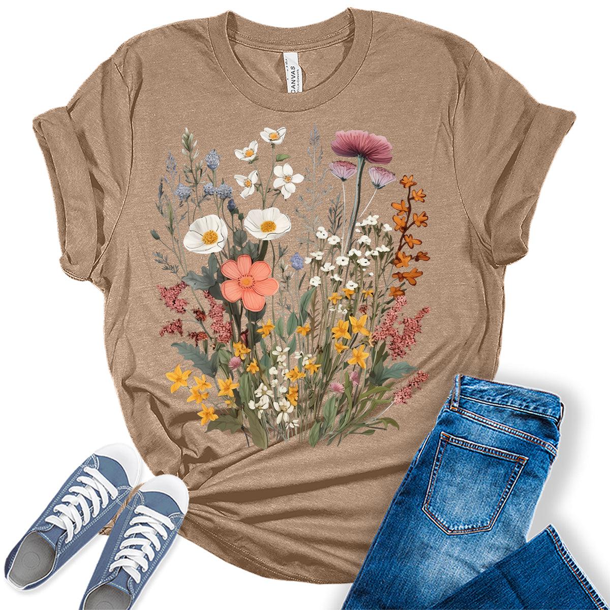 Vintage Boho Tops Wildflower Cottagecore Shirts Womens Graphic Tees