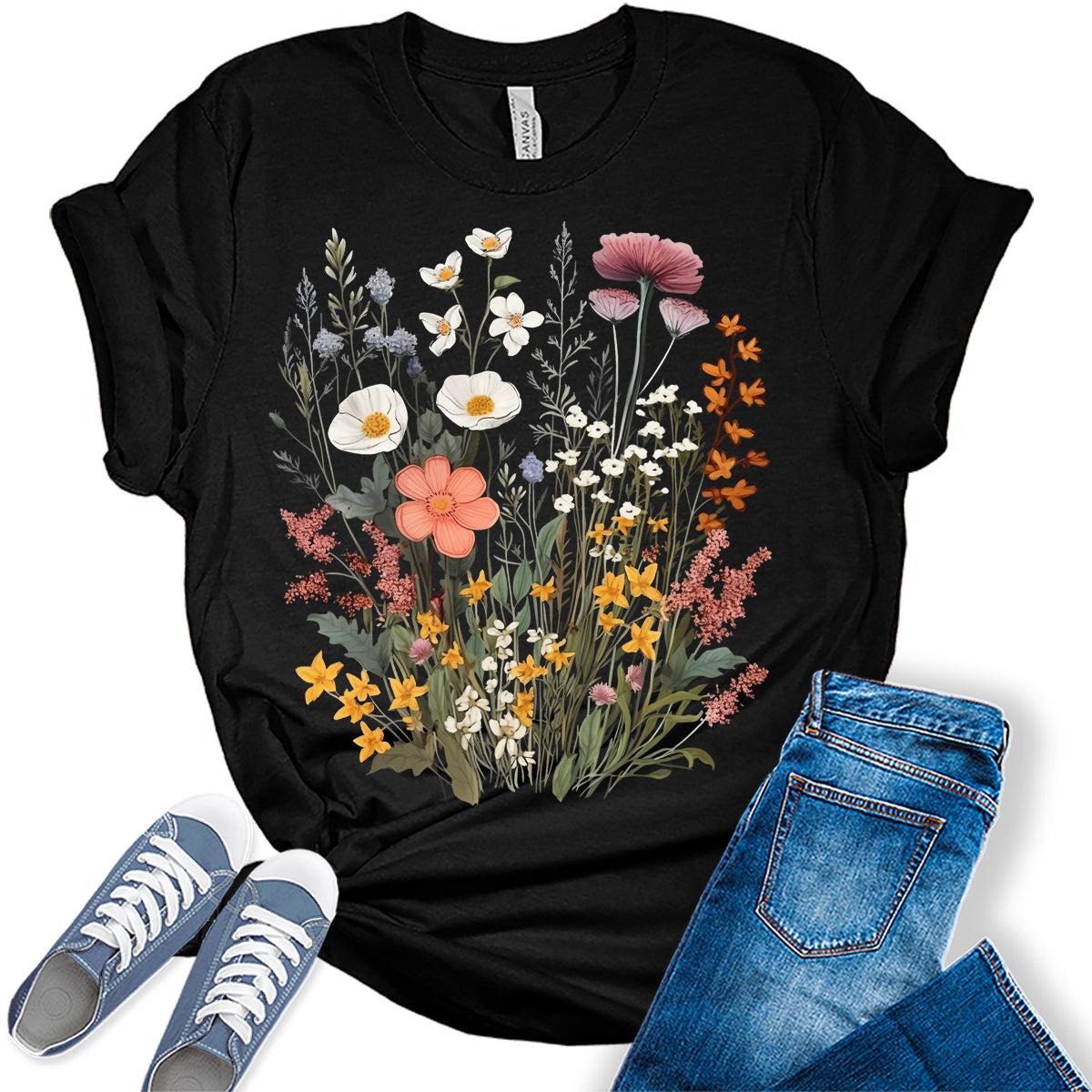 Vintage Boho Tops Wildflower Cottagecore Shirts Womens Graphic Tees