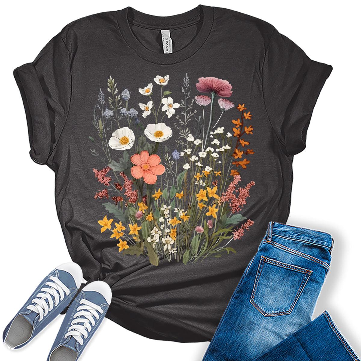 Vintage Boho Tops Wildflower Cottagecore Shirts Womens Graphic Tees