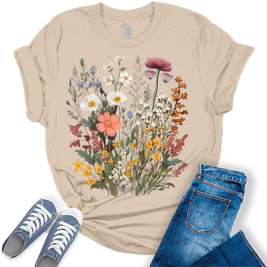 Vintage Boho Tops Wildflower Cottagecore Shirts Womens Graphic Tees