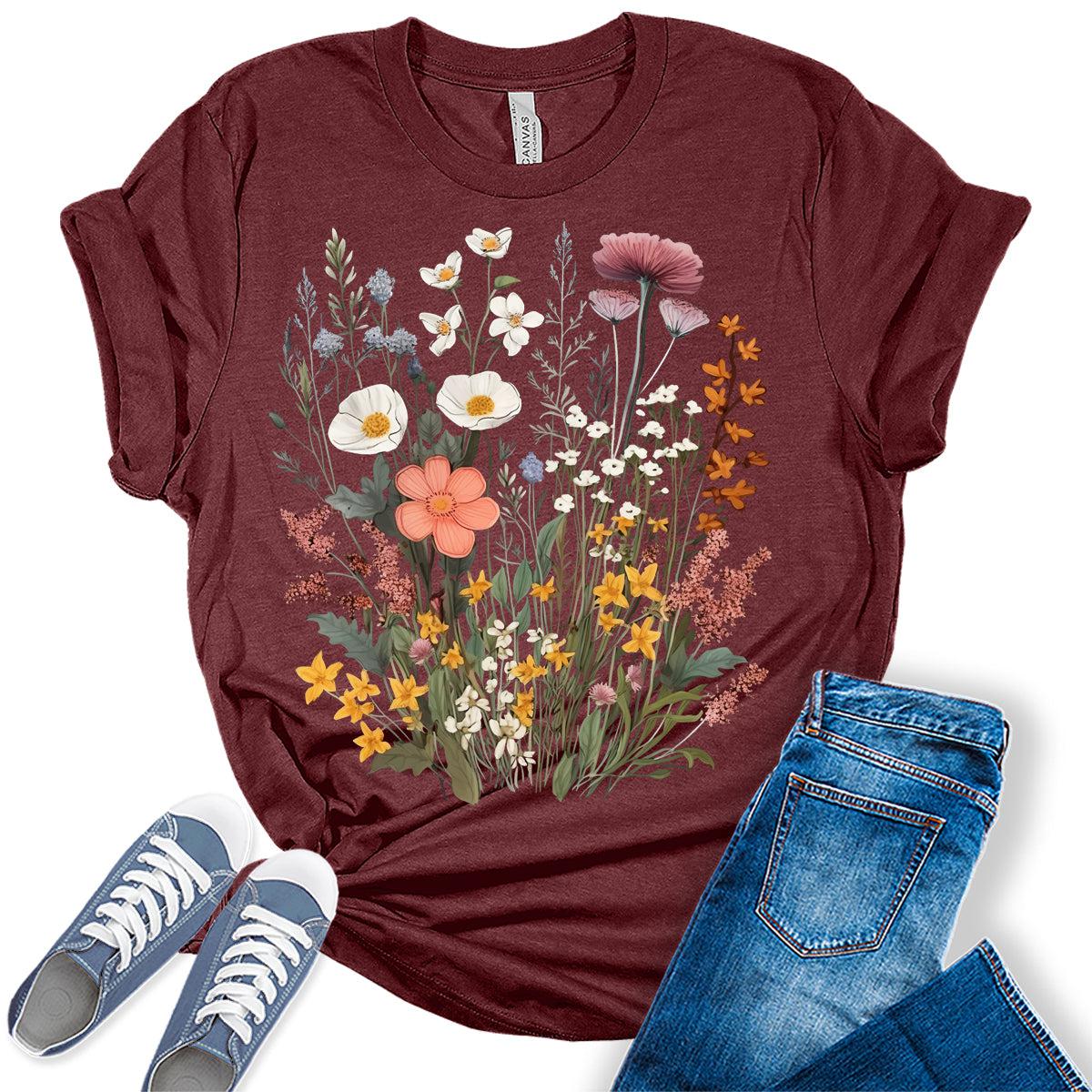 Vintage Boho Tops Wildflower Cottagecore Shirts Womens Graphic Tees