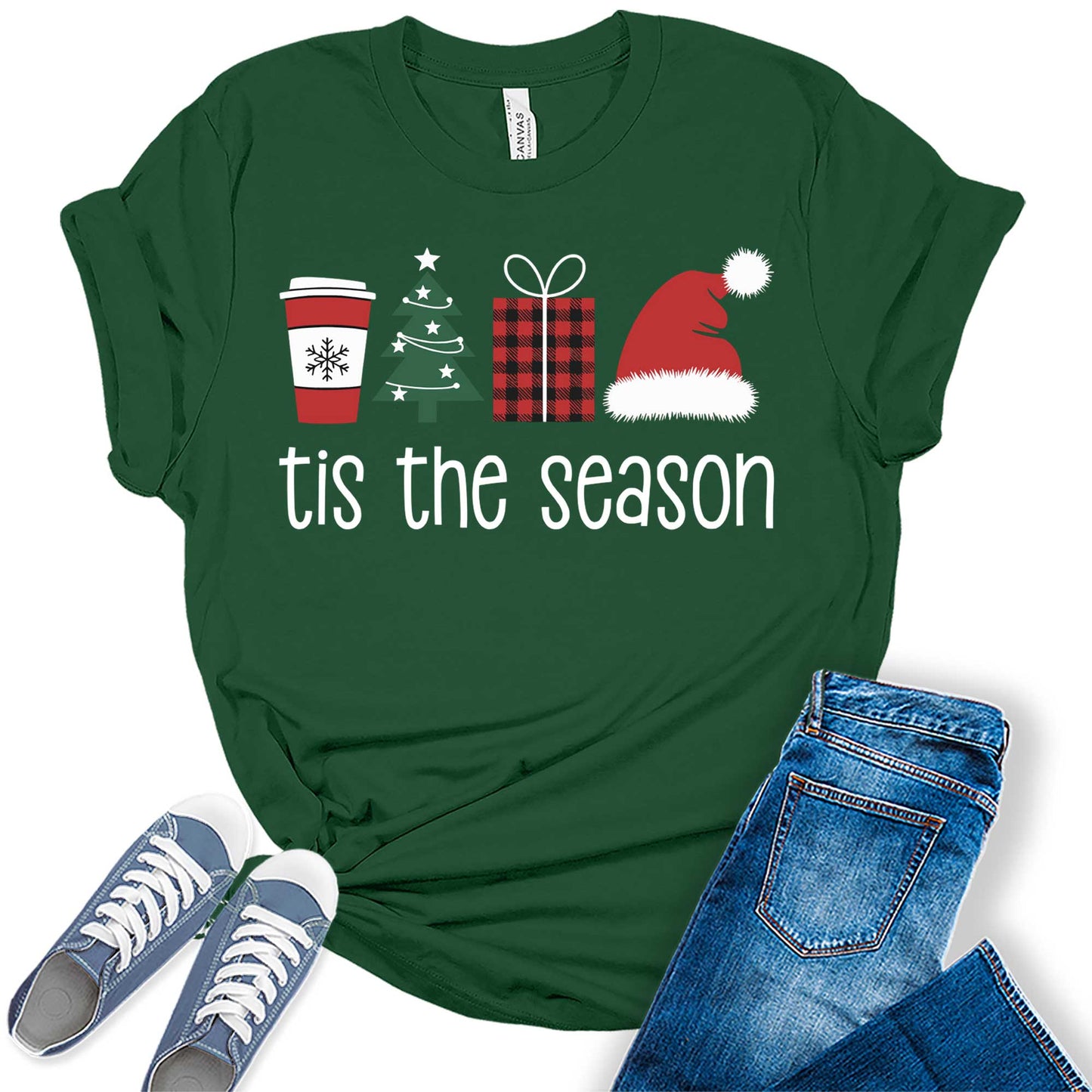 Women's Tis The Season Christmas Tree Trendy Holiday Graphic Tees
