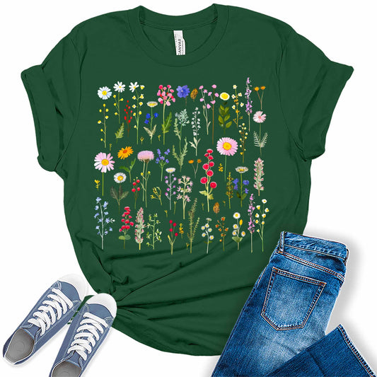 Boho Shirts for Women Vintage Floral Wildflowers T Shirts Floral Trendy Graphic Tees