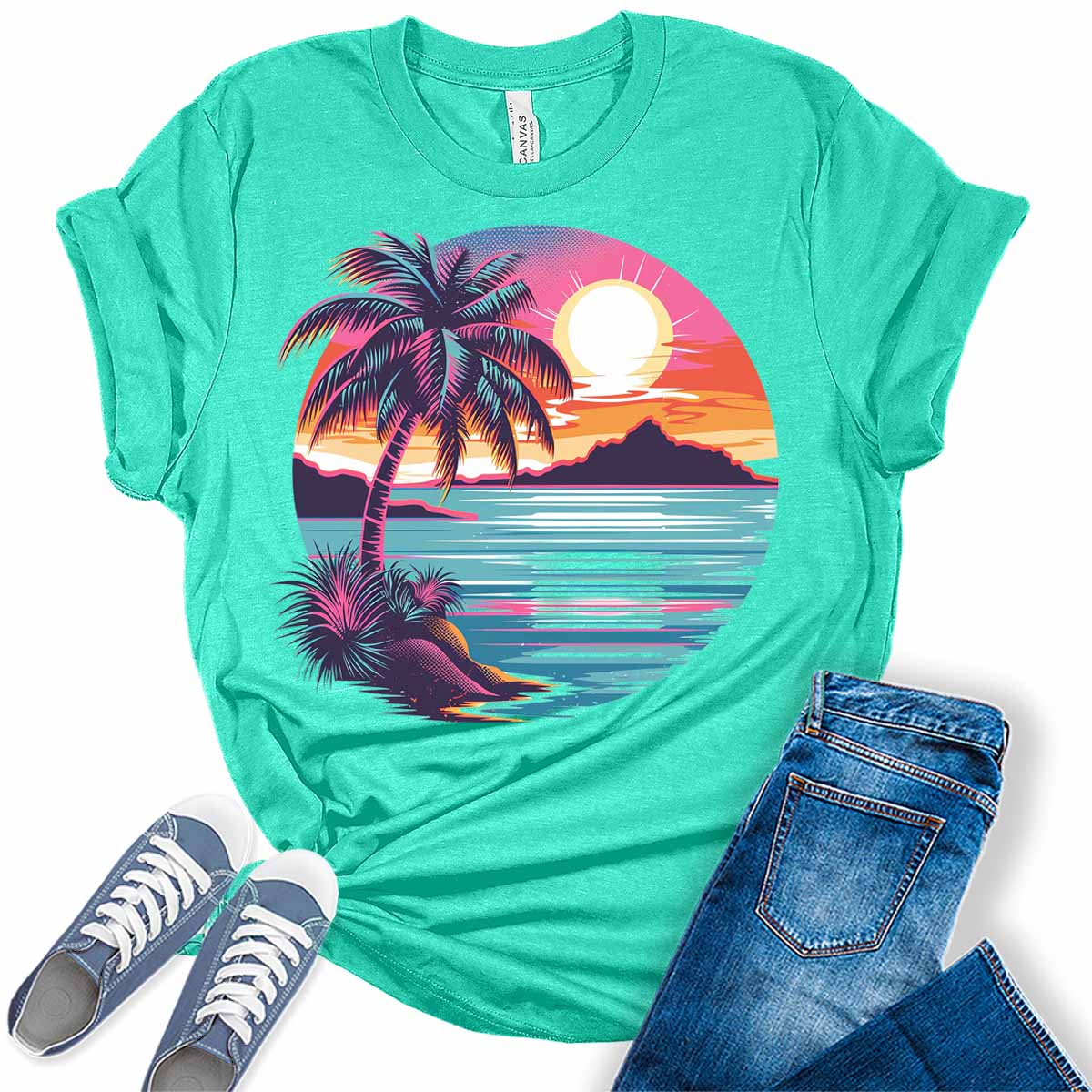 Womens Summer Tops Retro Vintage Beach Shirts Trendy Plus Size Graphic Tees