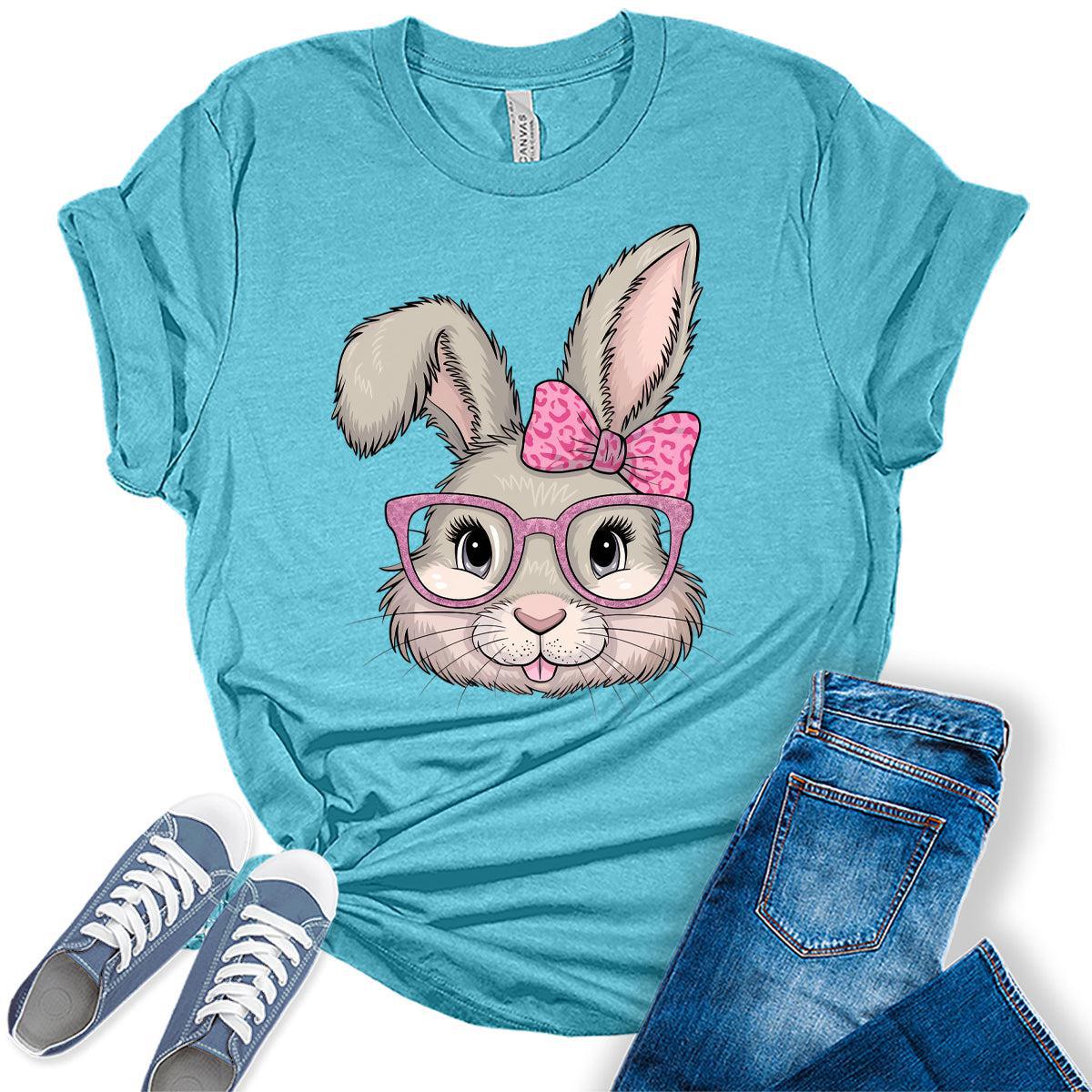 Women's Easter Bunny Shirts Cute Trendy Casual Graphic Tees Bella Plus Sized Tops