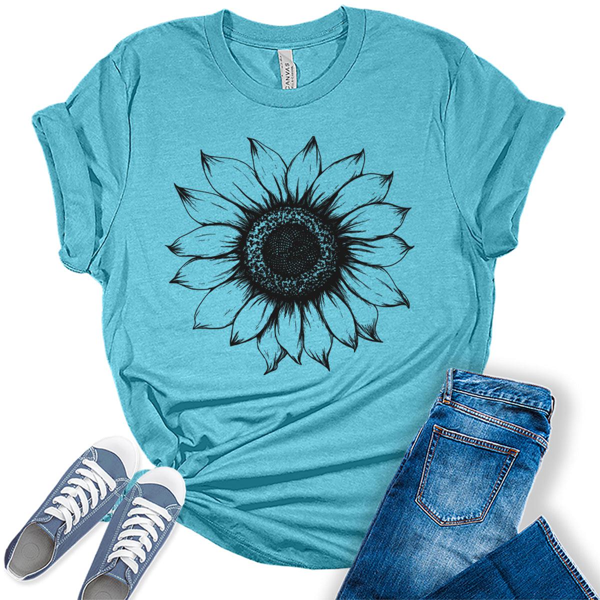 Women's Sunflower T Shirts Short Sleeve Tees Graphic Loose Summer Tops