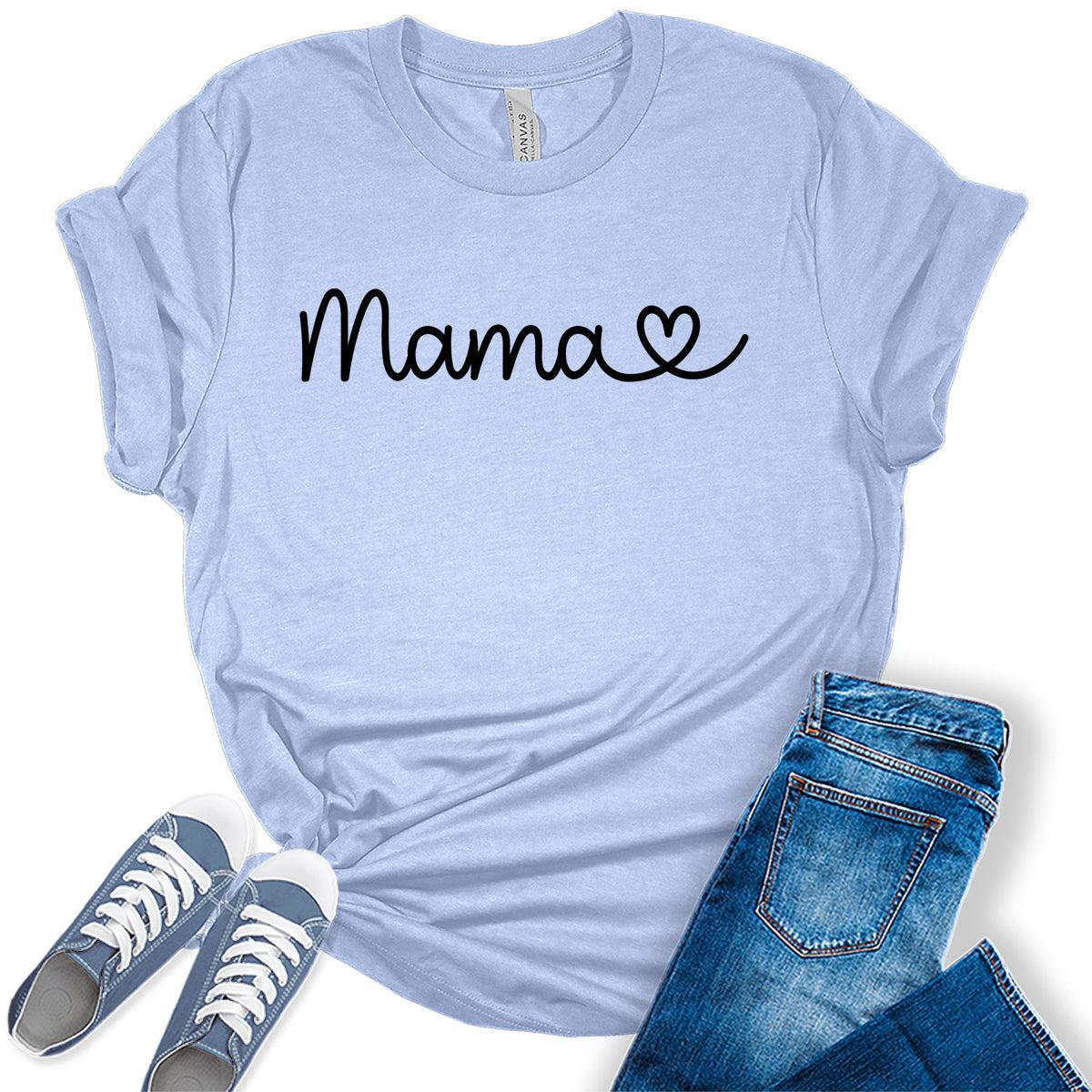 Women's Mama Letter Print Shirts Graphic Tees Bella Plus Sized Tops