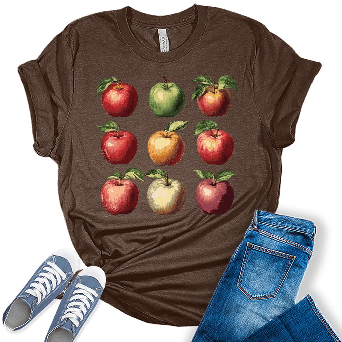 Womens Cute Apple Fruits Graphic Tees