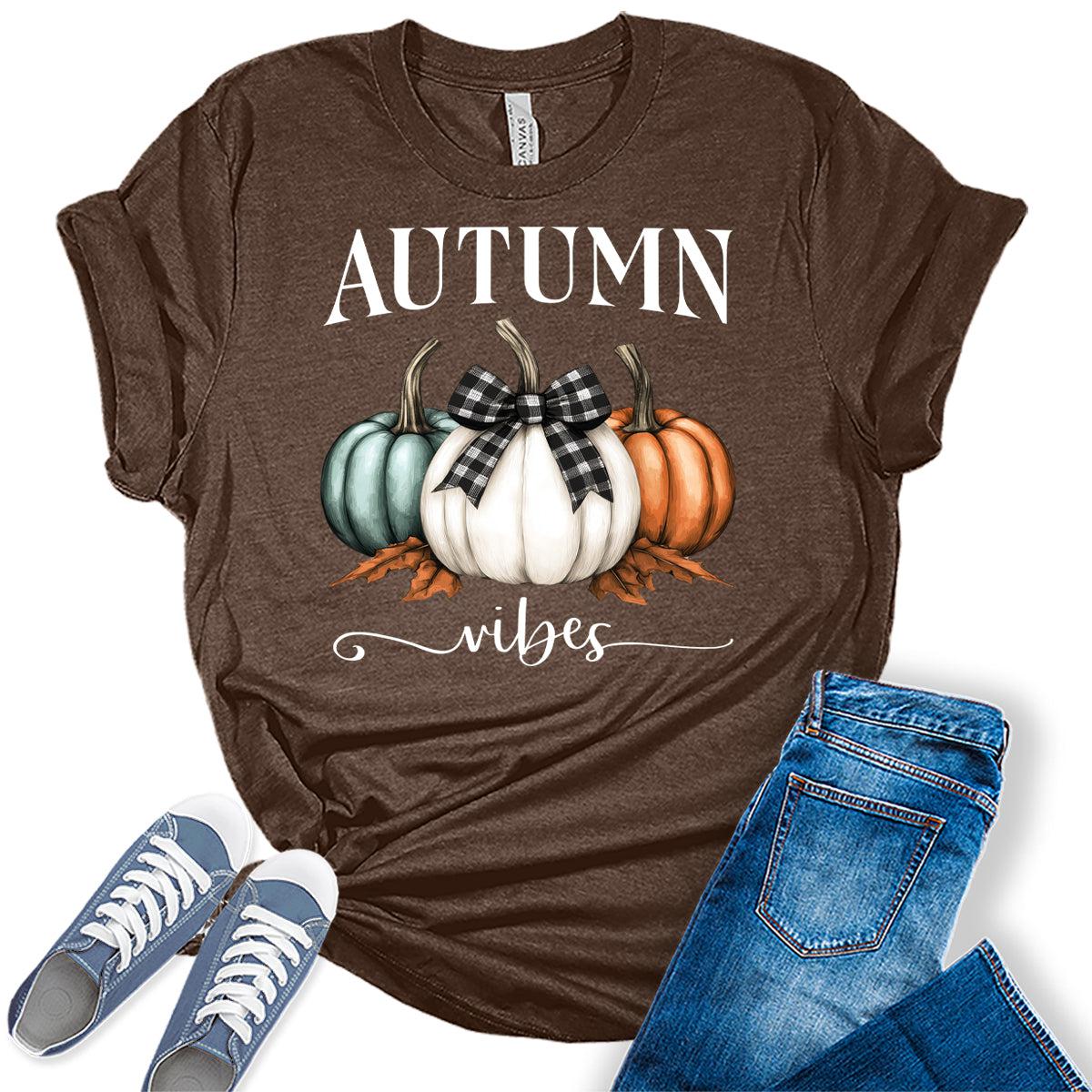 Women's Autumn Fall Pumpkin Vintage Tshirt Cottagecore Thanksgiving Graphic Tee Halloween Shirts Tops