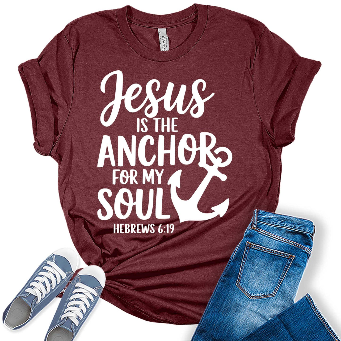 Women's Jesus Is The Anchor For My Soul Christian Hope Graphic Tees