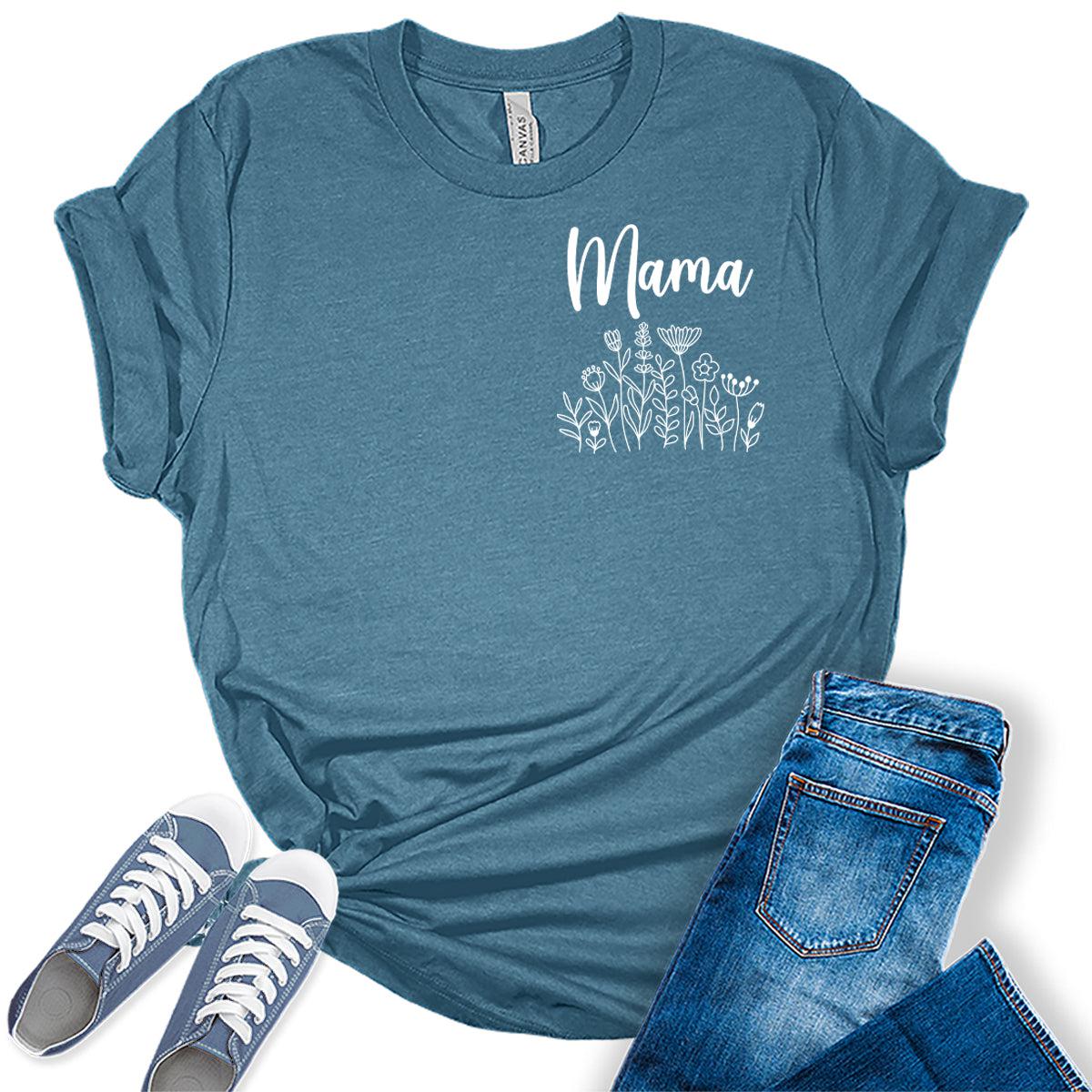 Mama Shirt Floral Mom Letter Print T Shirt Womens Graphic Tees