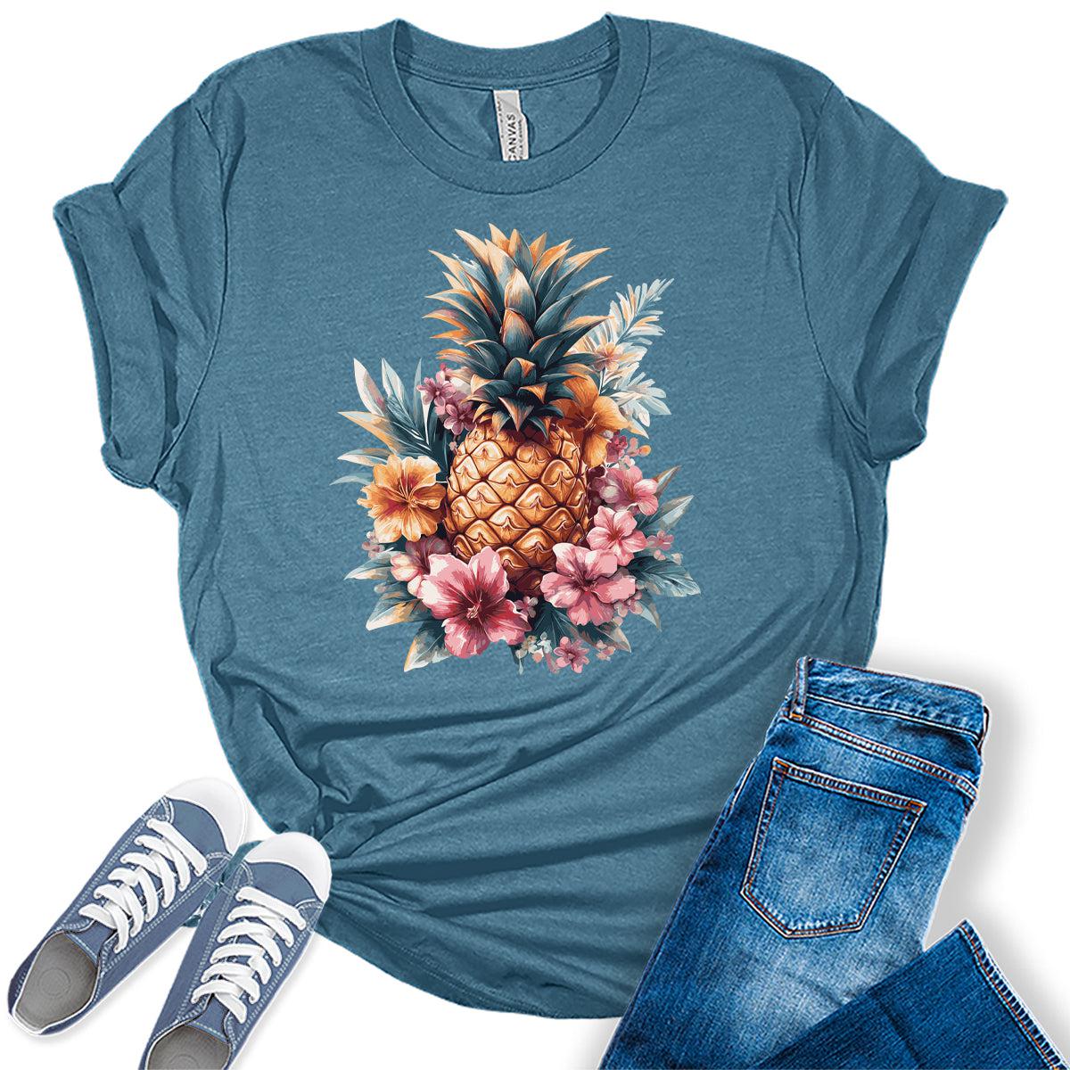 Womens Pineapple Flower Shirt Cottagecore Graphic Tees