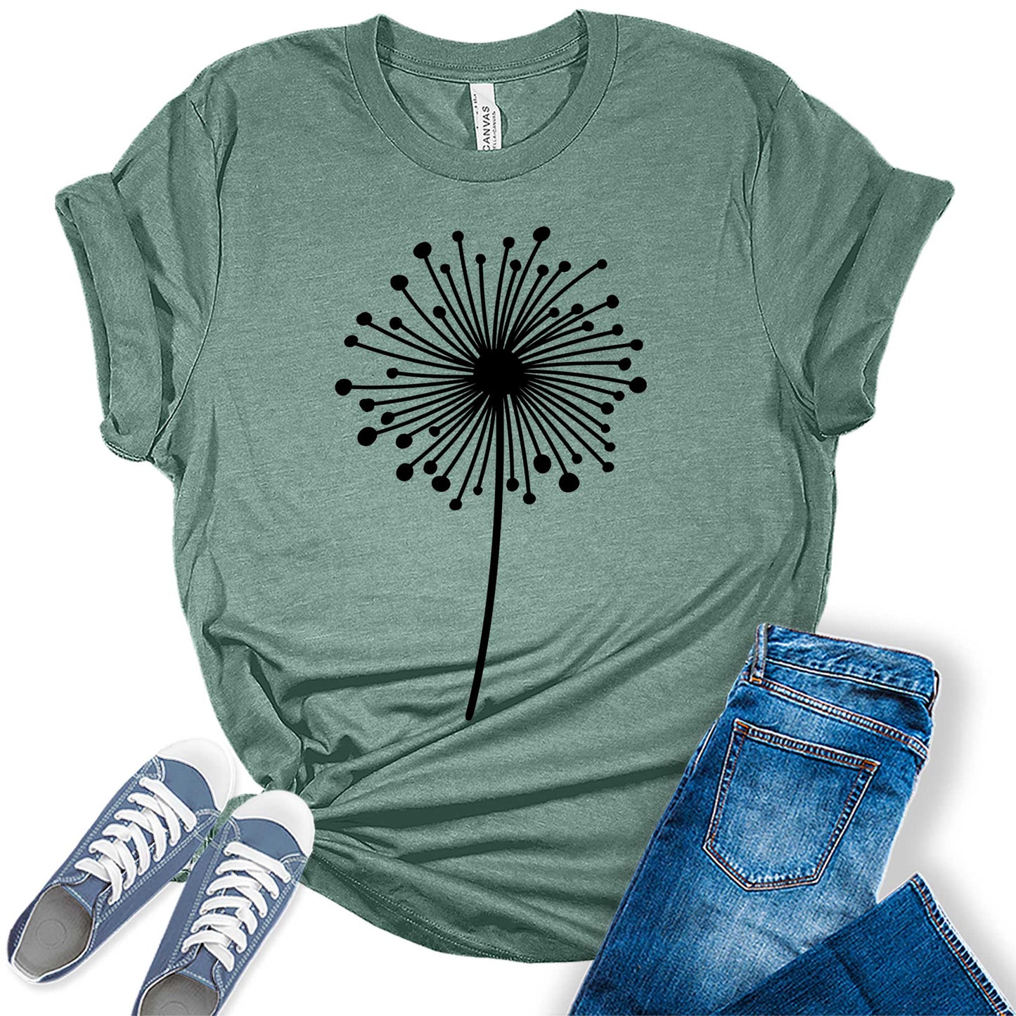 Women's Dandelion Graphic Shirts Wildflower Casual Summer Tops