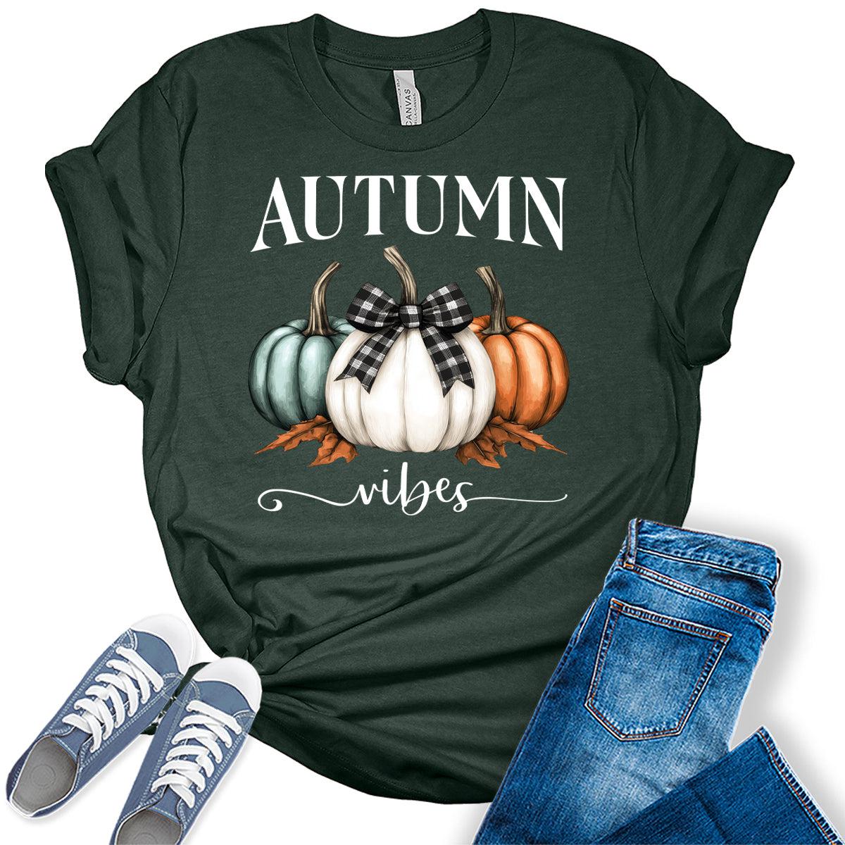 Women's Autumn Fall Pumpkin Vintage Tshirt Cottagecore Thanksgiving Graphic Tee Halloween Shirts Tops