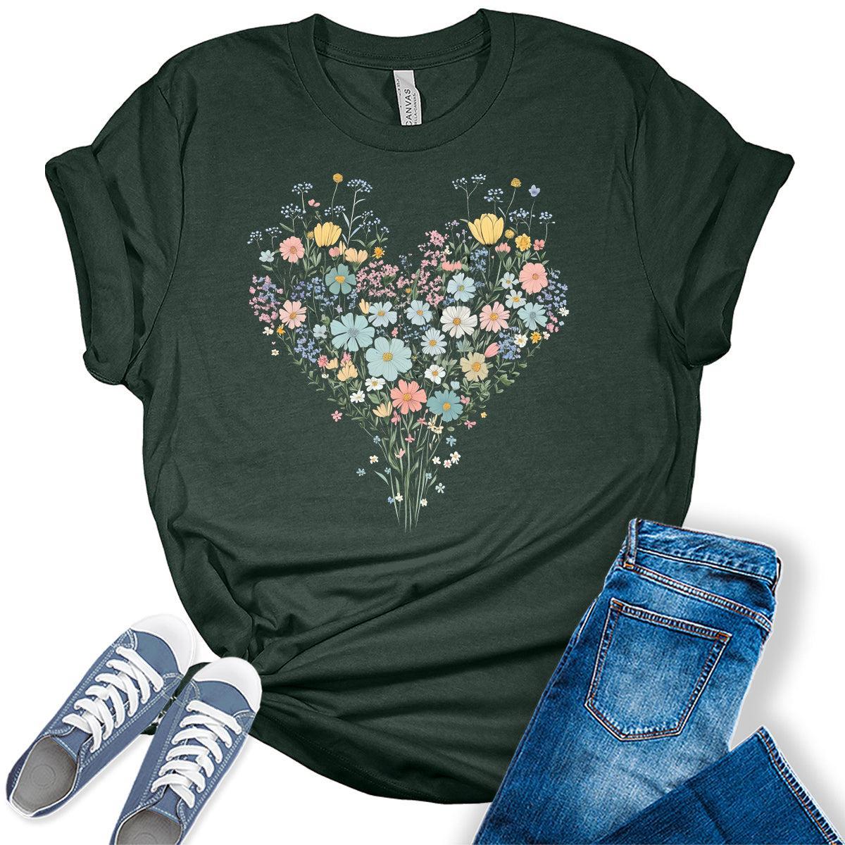 Womens Floral Shirts Wildflower Vintage Graphic Tees Spring T Shirts Bella Plus Size Summer Tops