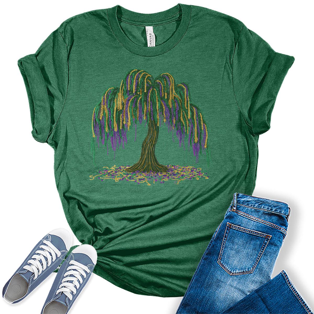 Women's Mardi Gras Tree Shirt Party Beads Graphic Tees