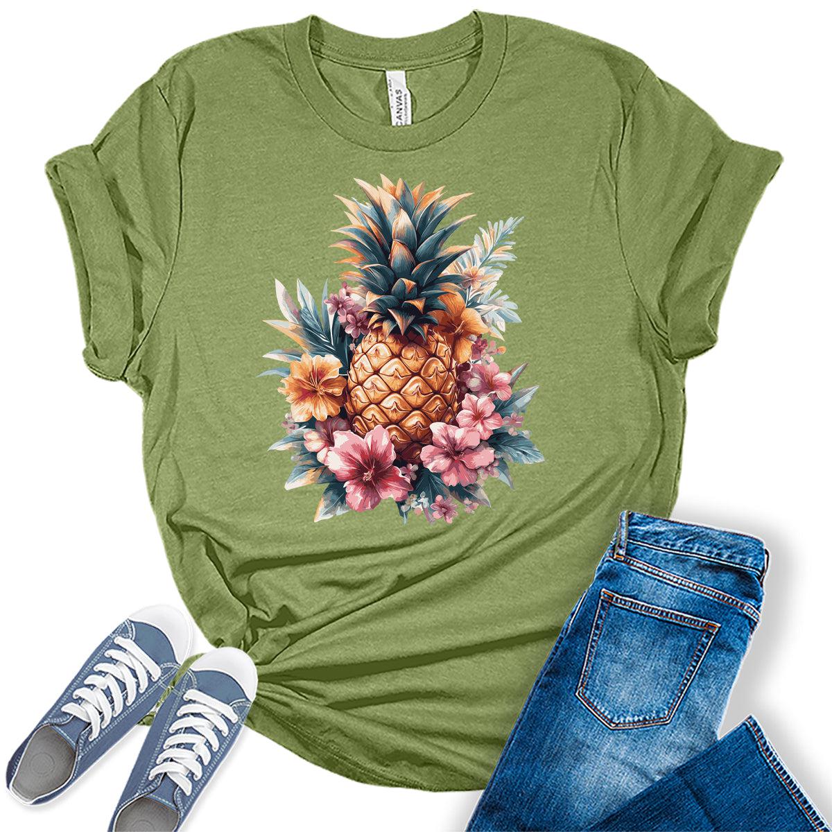 Womens Pineapple Flower Shirt Cottagecore Graphic Tees