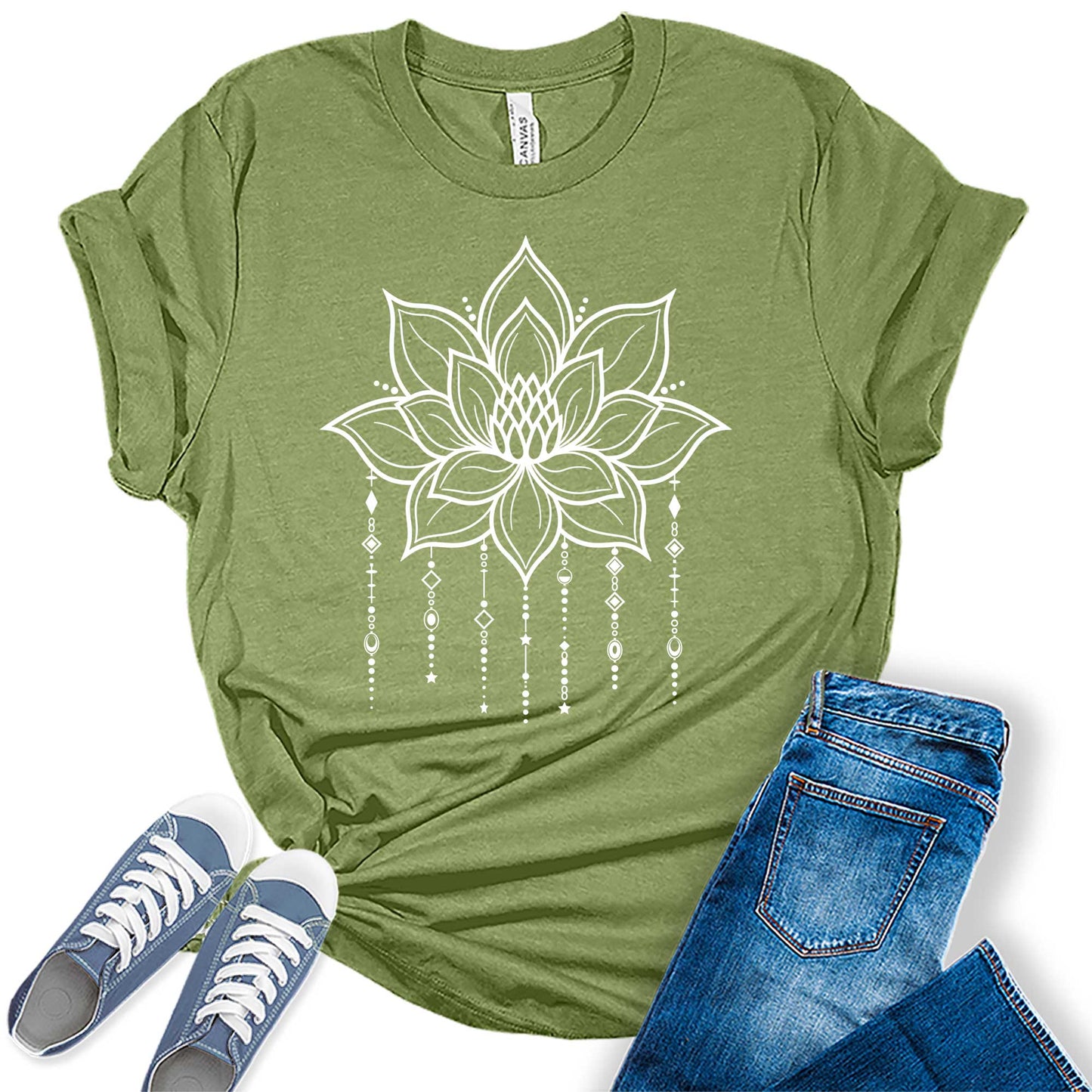 Mandala Shirt for Women Lotus Flower Graphic Tees Short Sleeve Casual Trendy T Shirts Tops